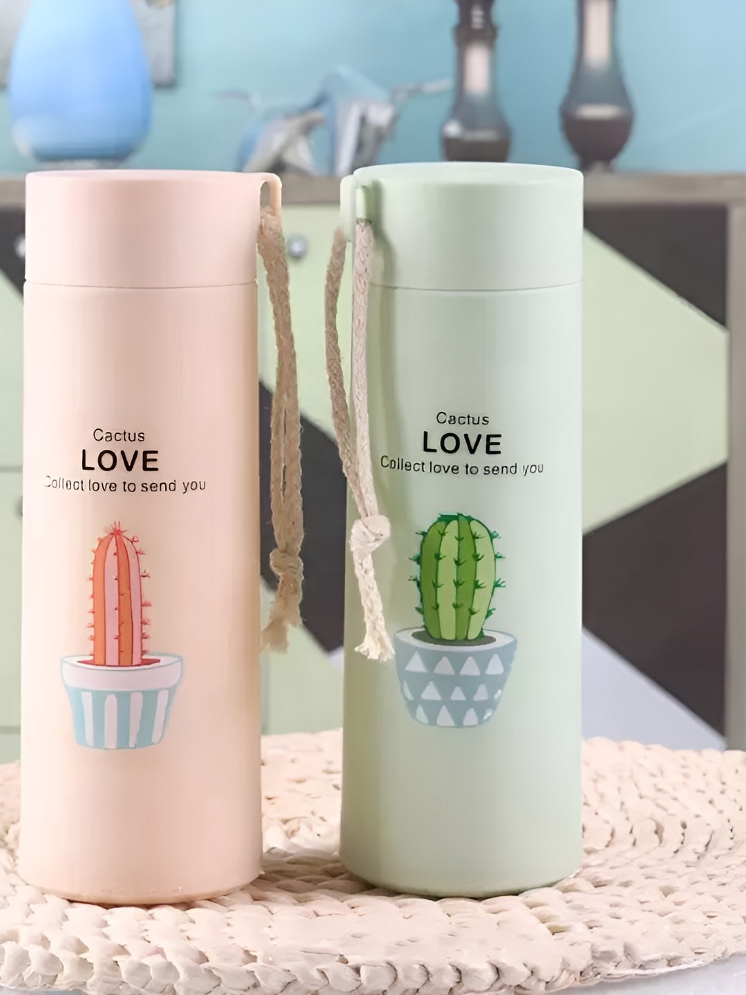 

WELOUR Green & Brown 2 Pieces Glass Water Bottle 400 ml each