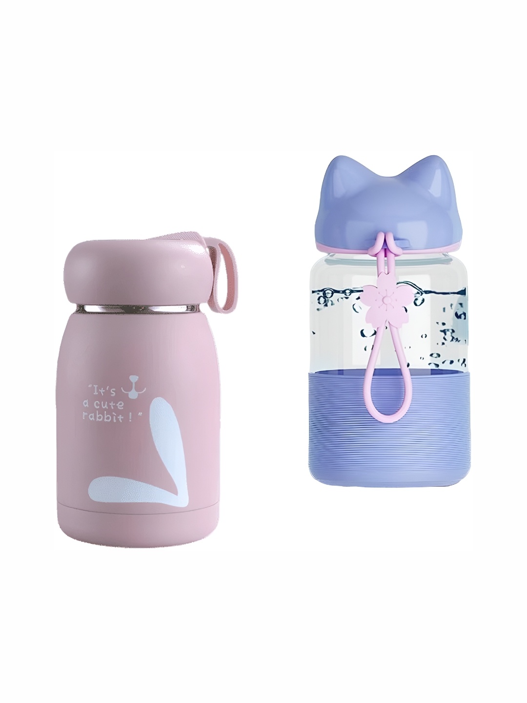 

WELOUR Pink & Purple 2 Pieces Abstract Glass Water Bottles 340 ml Each