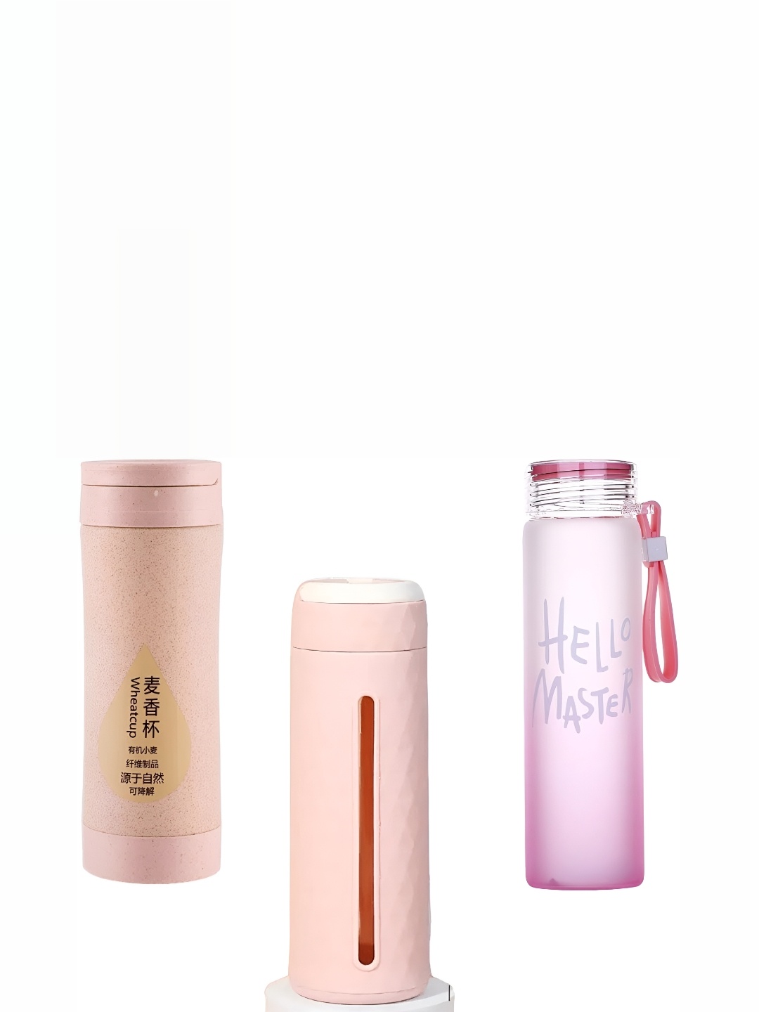 

WELOUR Pink 3 Pieces Glass Water Bottles 500ml Each