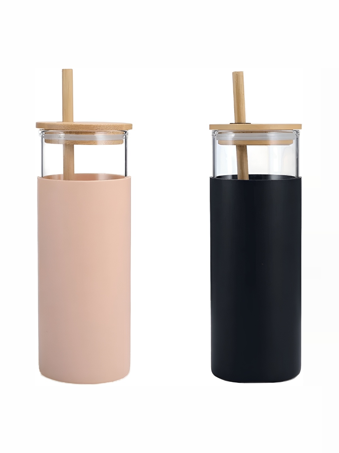 

Welour Kids Peach & Black 2Pcs Leak Proof & BPA Free Glass Water Bottles 450ml