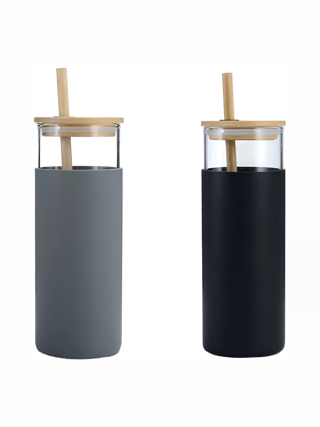

Welour Kids Grey & Black 2Pcs Leak Proof & BPA Free Glass Water Bottles 450ml