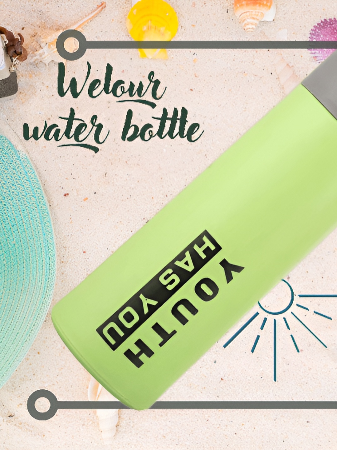 

WELOUR Green & Grey Glass Printed Water Bottle 400 ml