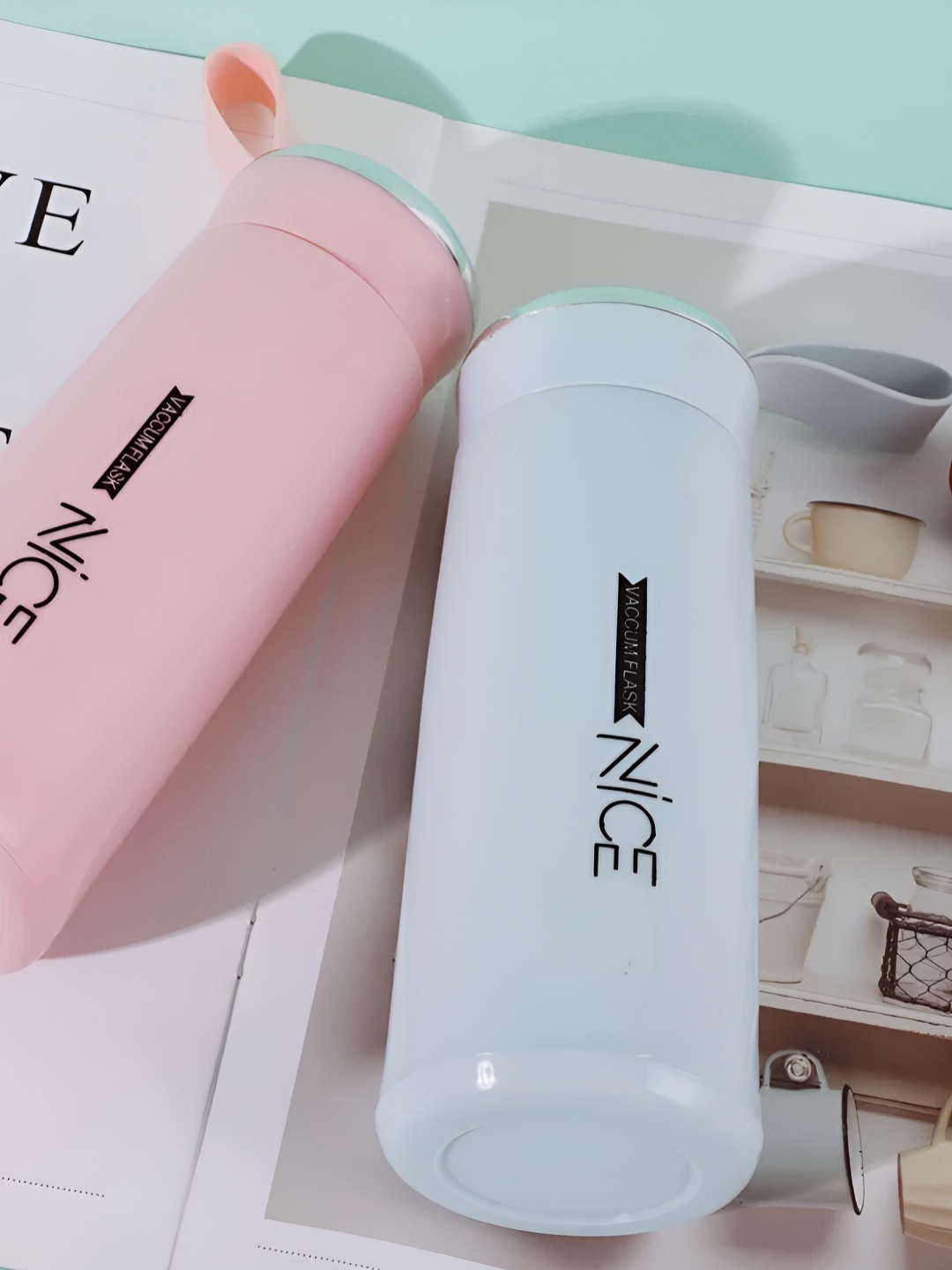 

WELOUR Blue & Pink 2 Pieces Typography Print Glass Water Bottles 500ml Each
