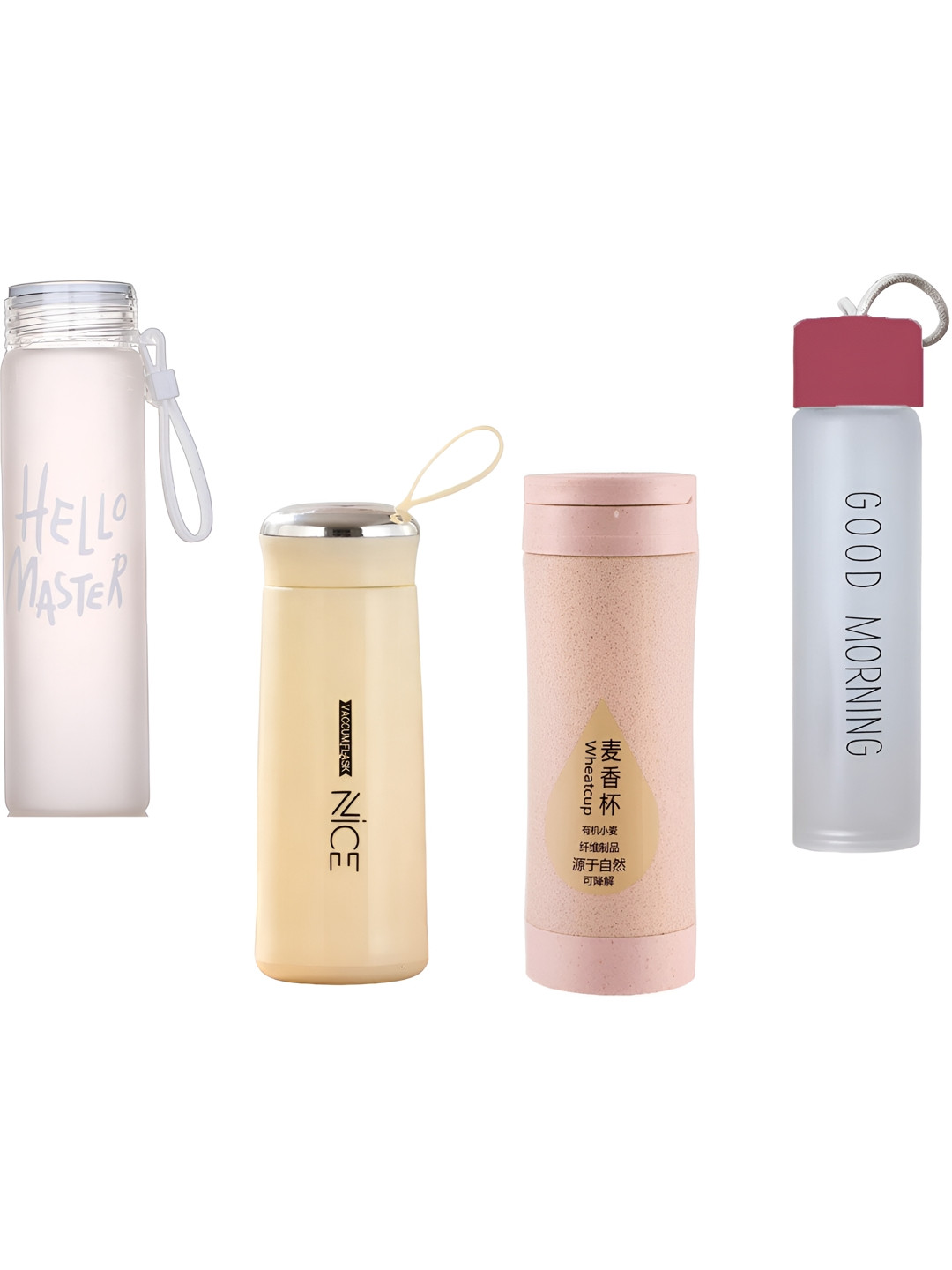 

WELOUR Beige & Peach Coloured 4 Pieces Glass Water Bottles 500 ml