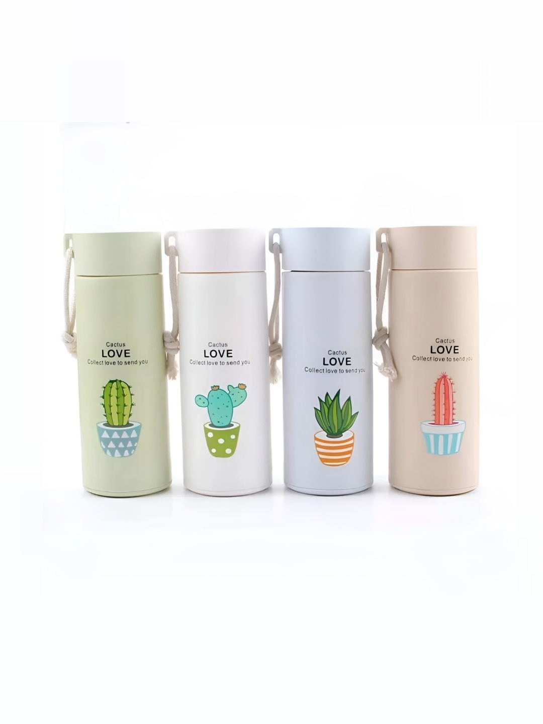 

WELOUR Cream & Peach 4 Pieces Typography Printed Glass Water Bottle 500 ml