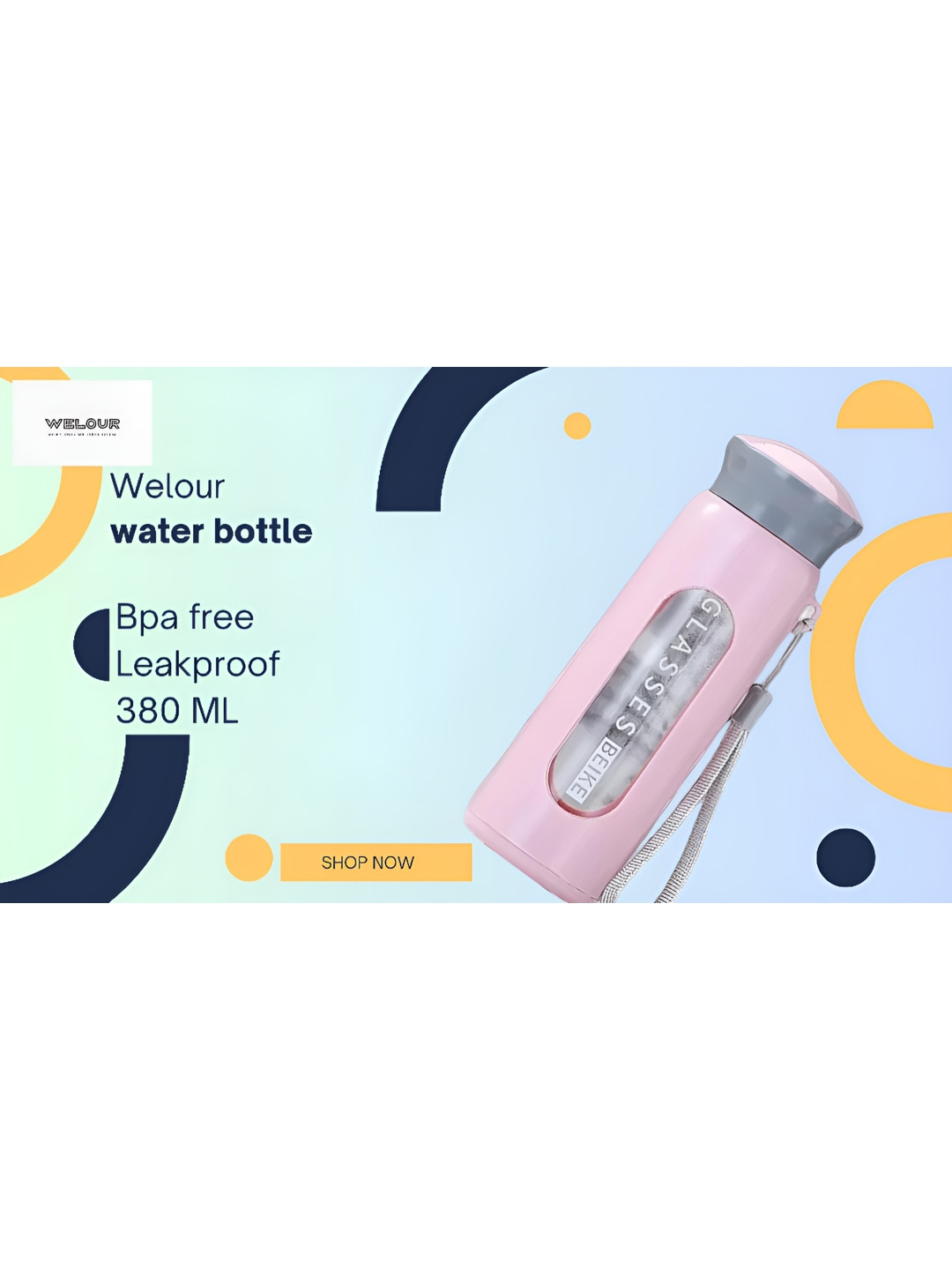 

WELOUR Pink 2 Pieces Glass Water Bottle