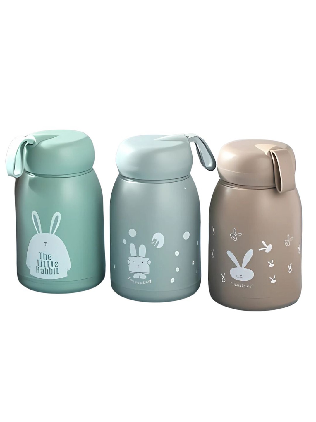 

WELOUR Green & Brown 3 Pieces Cartoon Printed Glass Water Bottles 300 ml