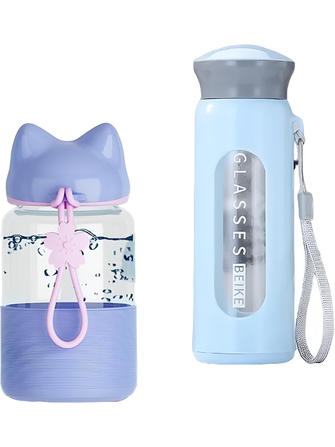 

WELOUR Purple & Blue 2 Pieces Glass Water Bottle 400 ml Each