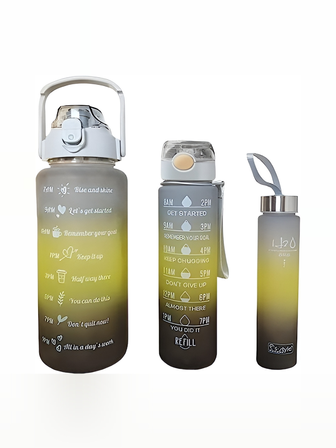 

WELOUR Grey & Yellow 3 Pieces Typography Printed Glass Water Bottle 2 L