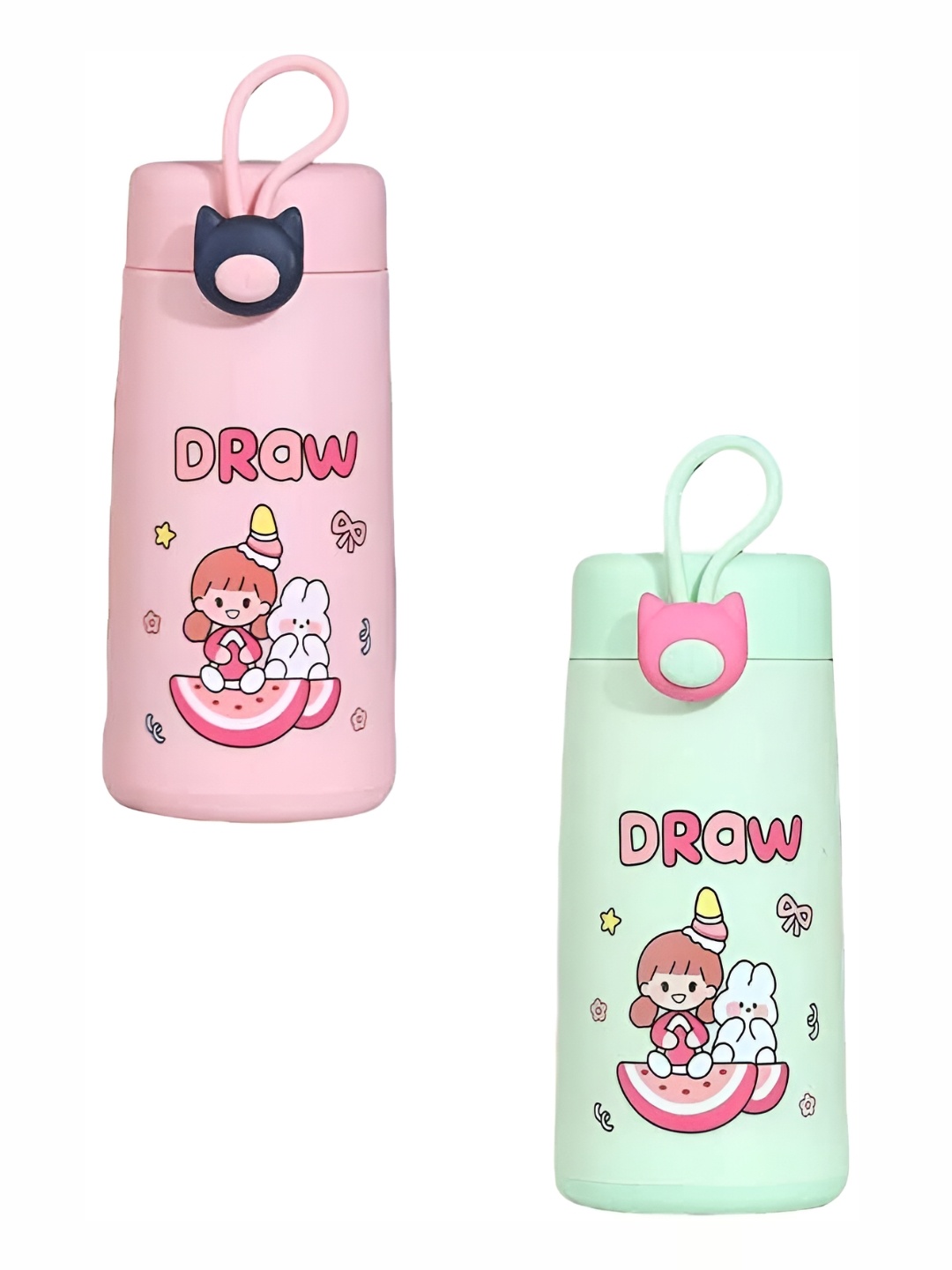 

WELOUR Pink & Green 2 Pieces Glass Water Bottles 300 ml Each