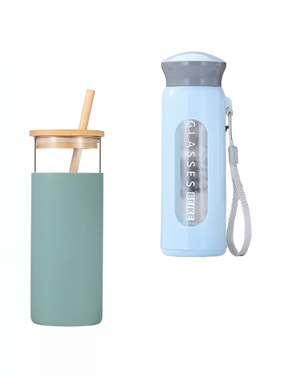 

WELOUR Blue & Grey 2Pcs Glass Water Bottles 400ml Each