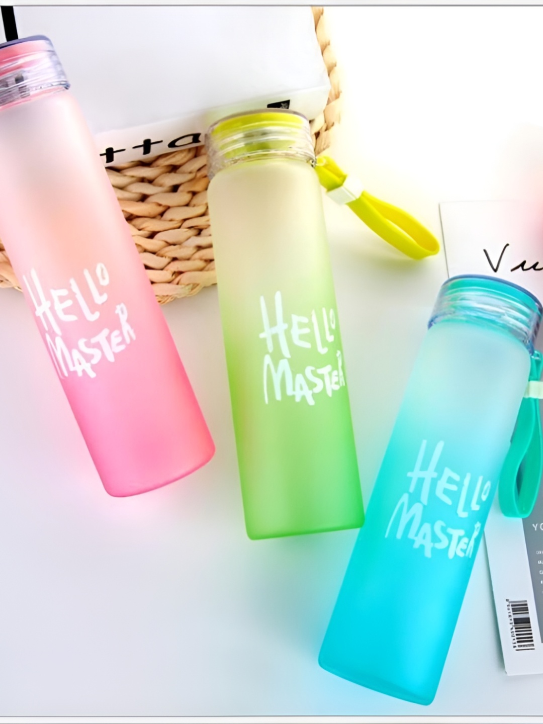 

WELOUR Pink & Green 3Pcs Printed Glass Water Bottles 500 ml Each