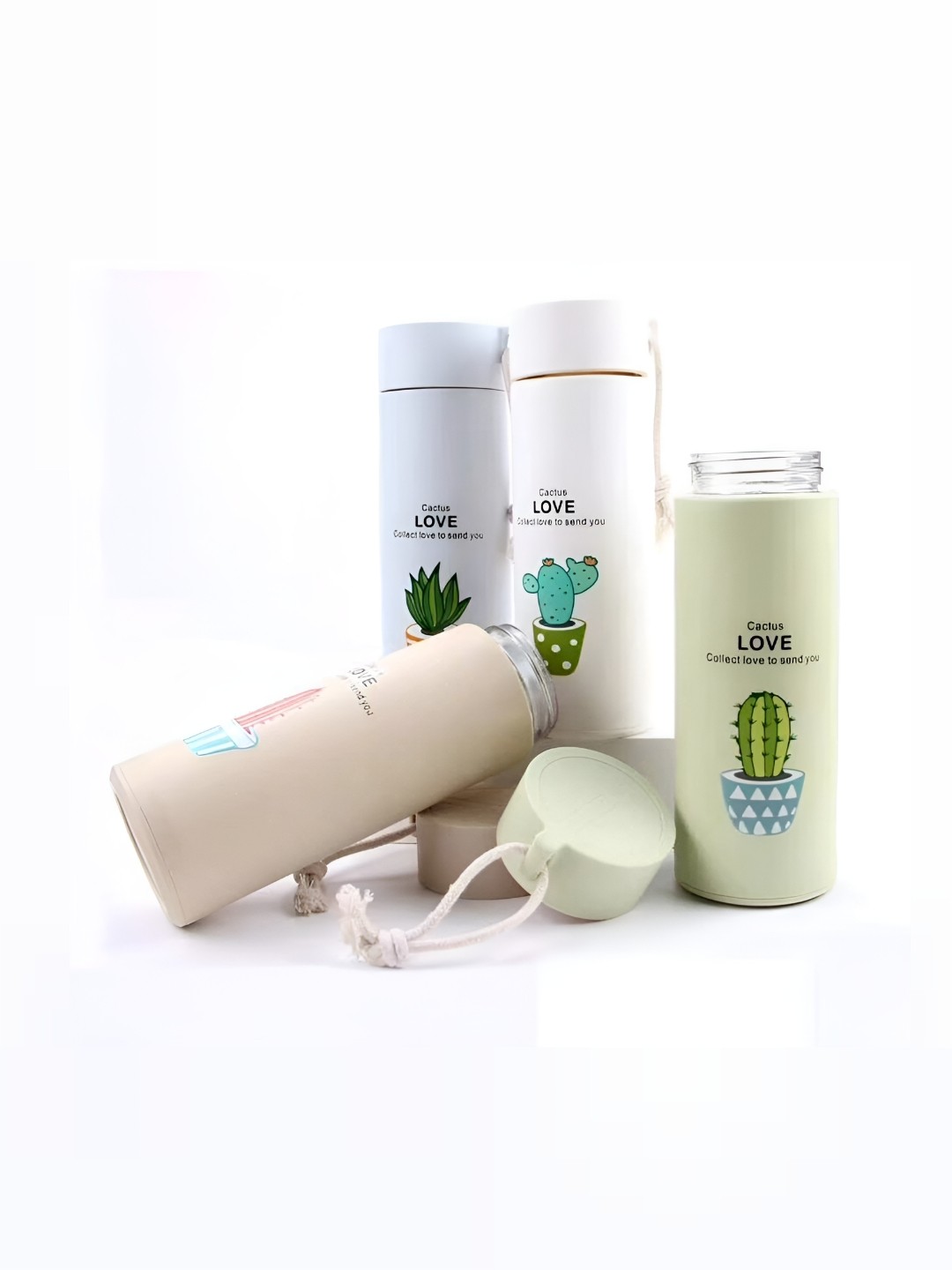 

WELOUR White & Blue 4 Pcs Glass Water Bottles 500 ml