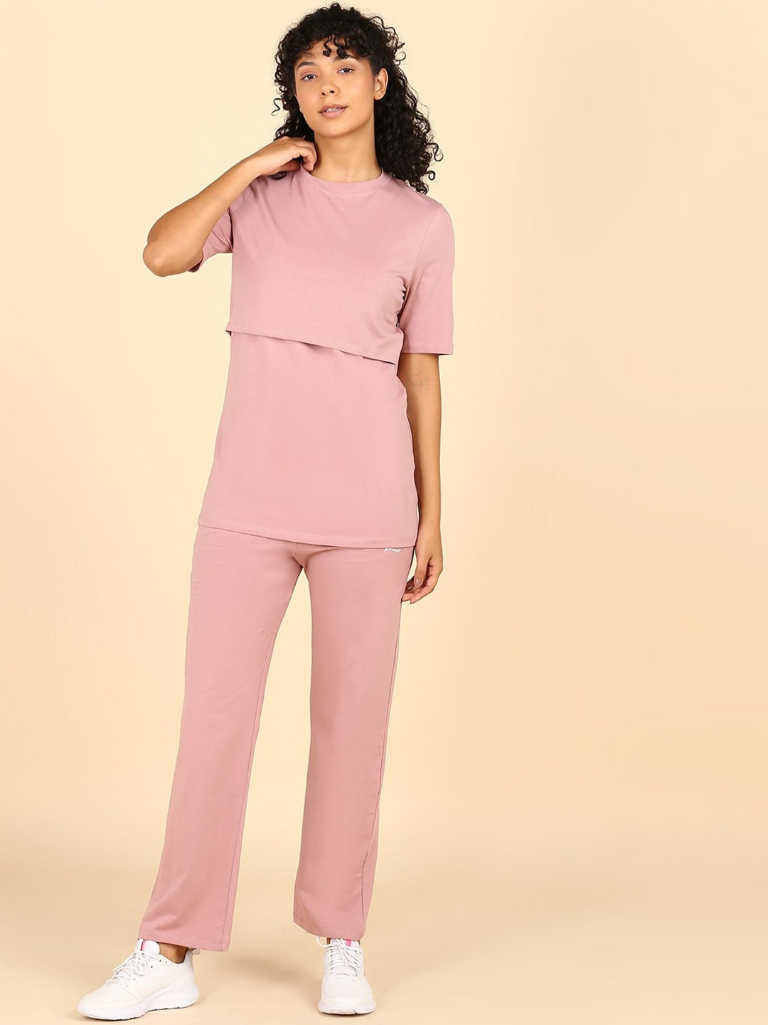 

House Of Zelena Round Neck Short Sleeved Top & Trousers, Pink