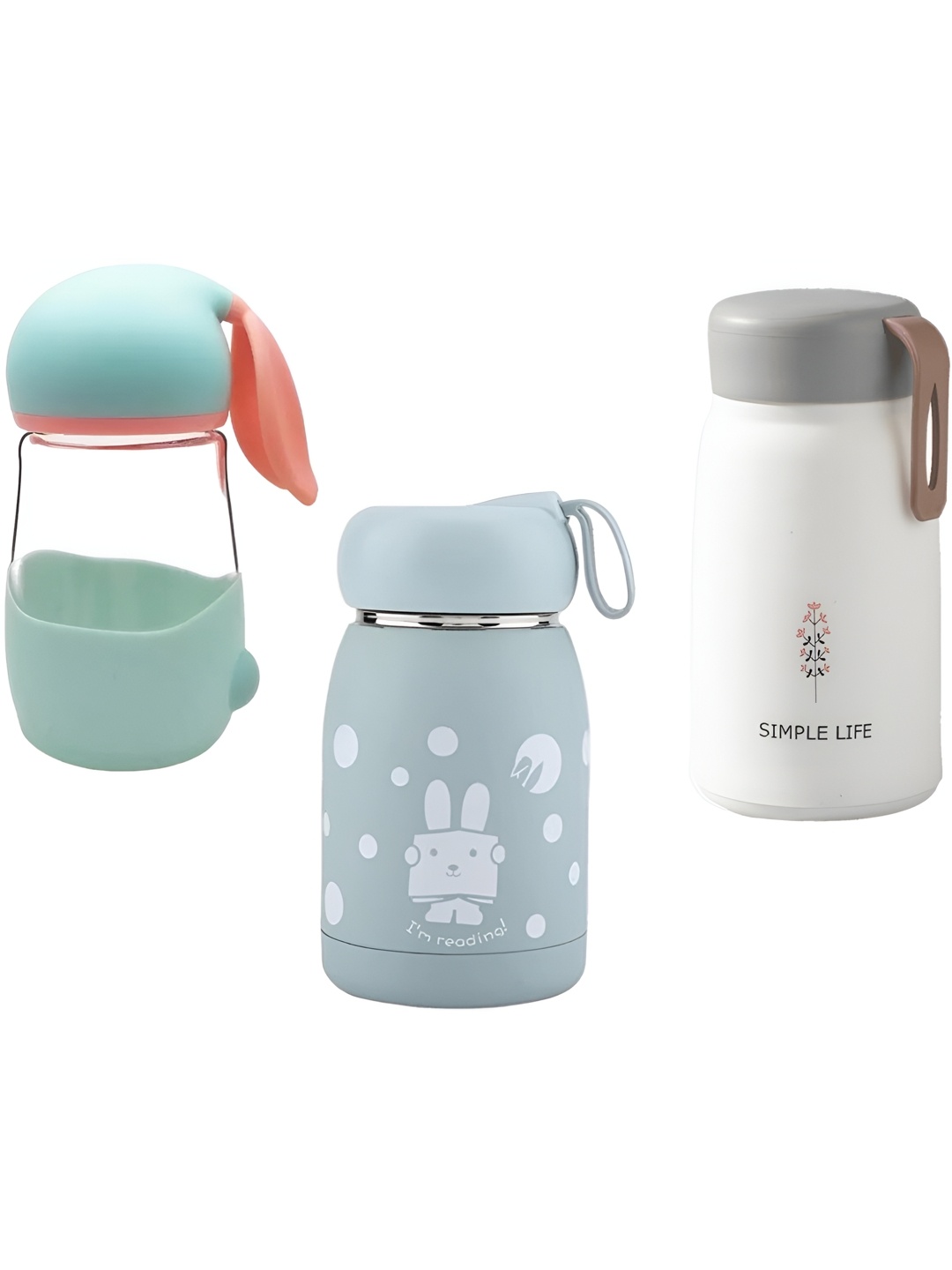 

WELOUR Blue & Grey 3 Pieces Glass Water Bottles 340ml Each