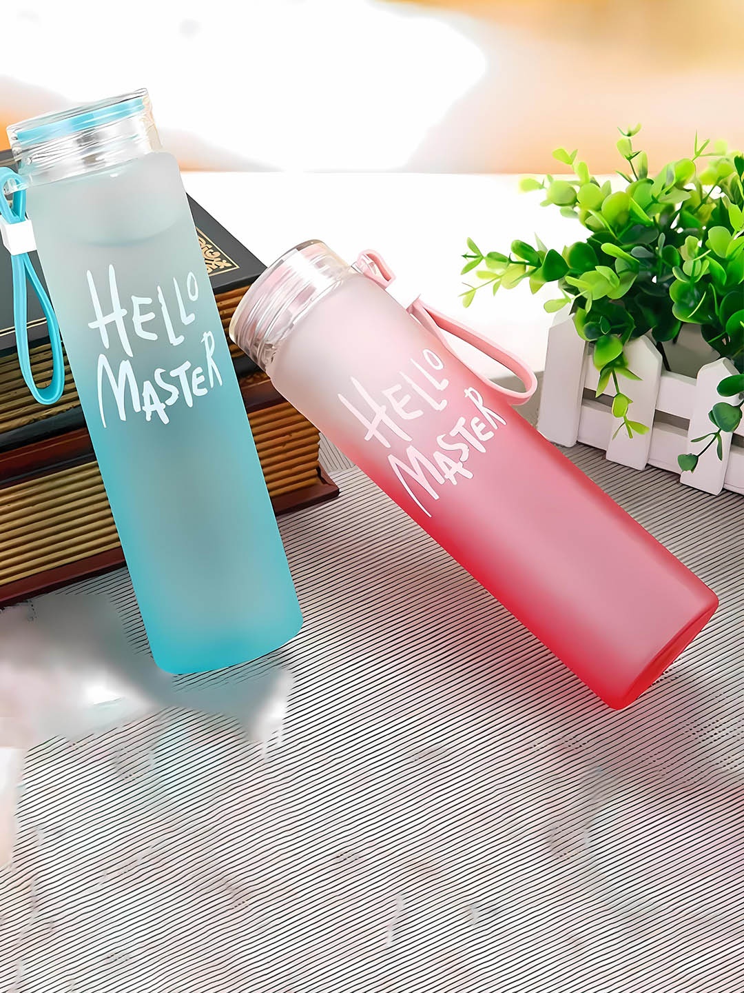 

WELOUR Pink & Blue, Green 4 Pieces Glass Water Bottle 500 ml