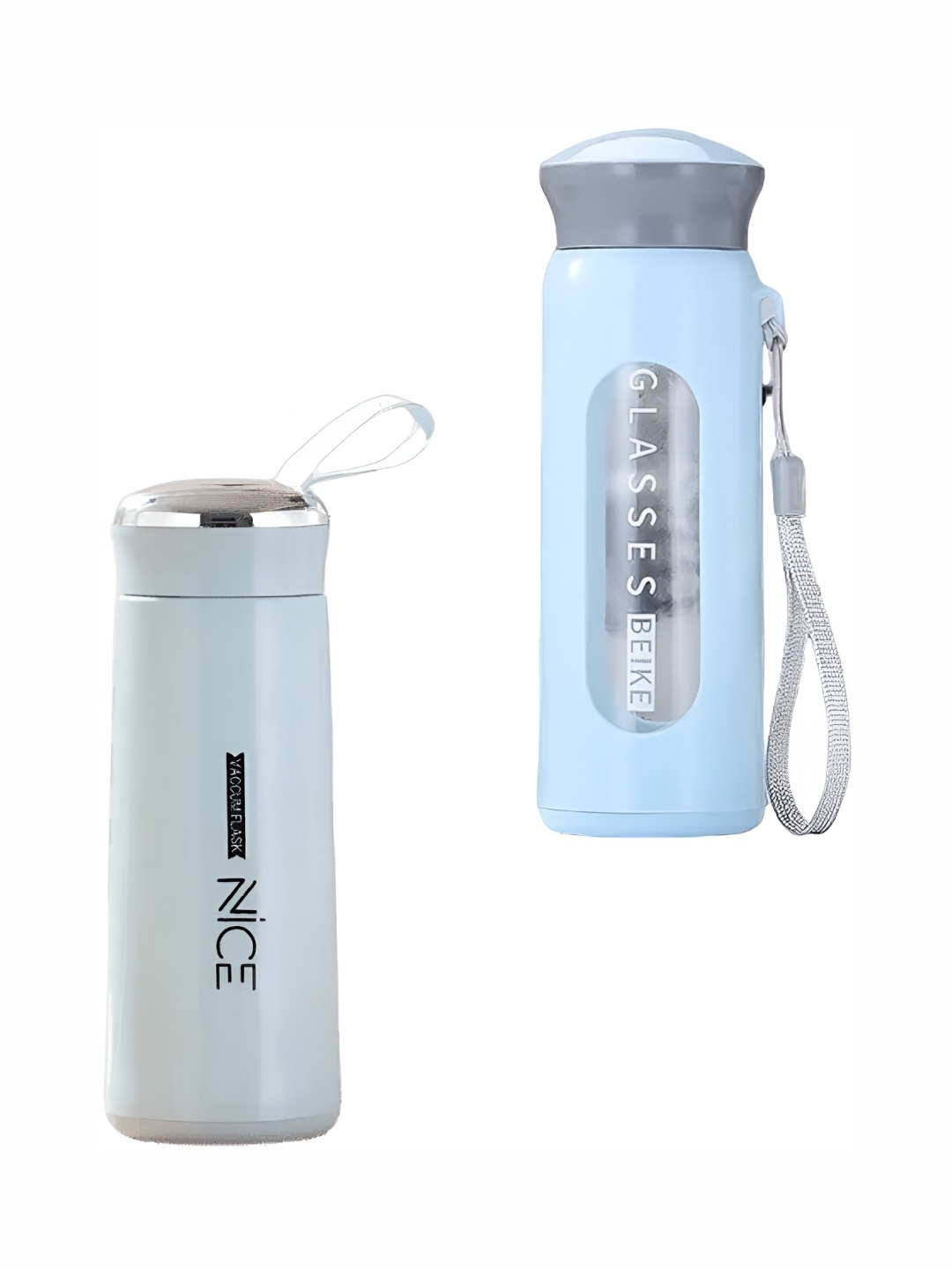 

WELOUR Blue & Grey 2 Pieces Glass Water Bottles 380ml Each