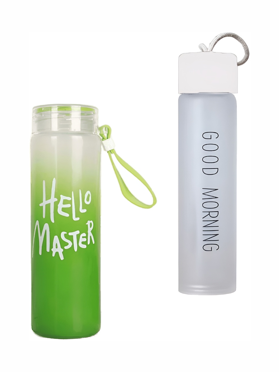 

WELOUR Green & White 2 Pieces Glass Printed Water Bottle 500 ml