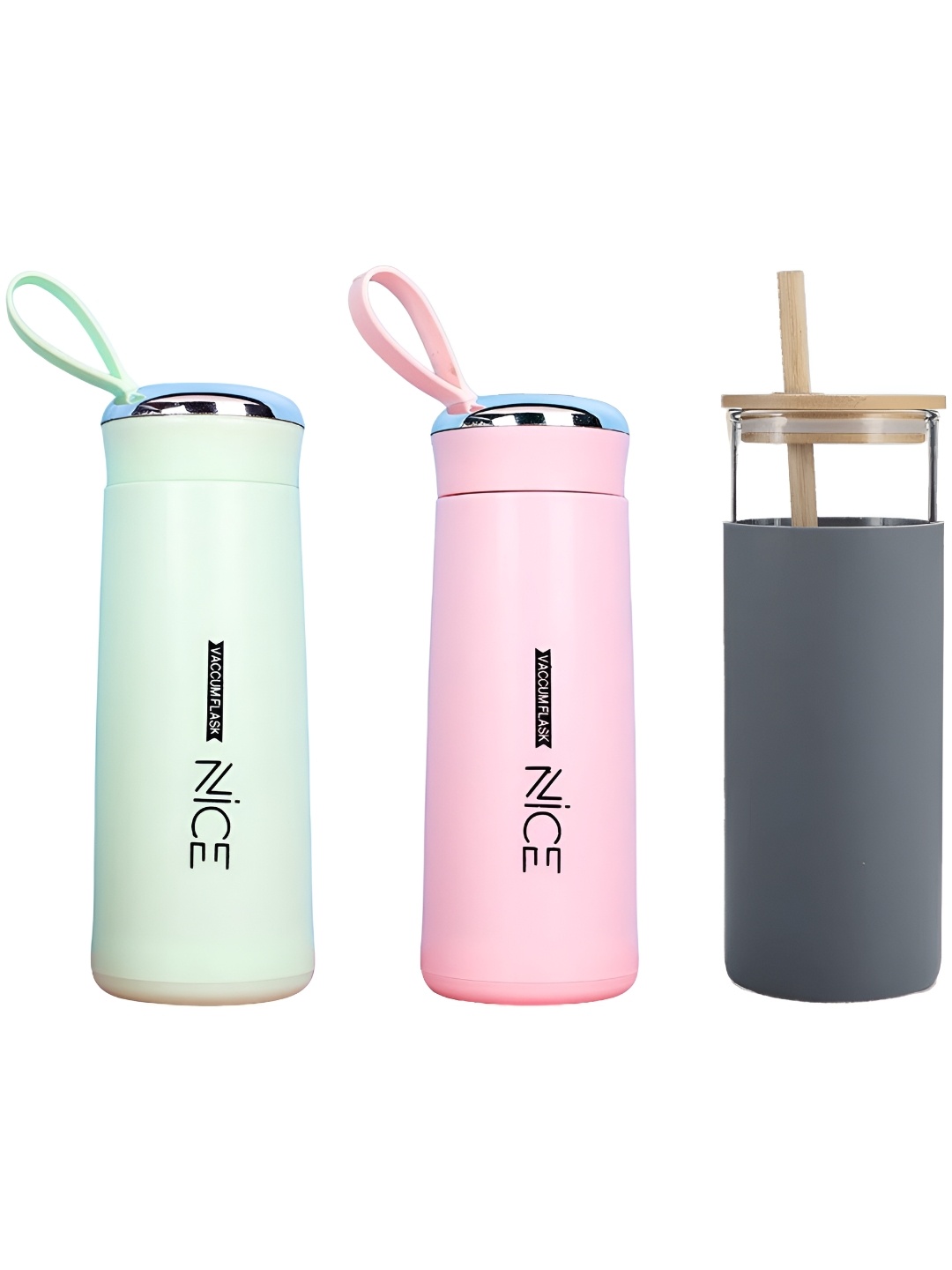 

WELOUR Pink & Green 3 Pieces Glass Water Bottle 500 ml each