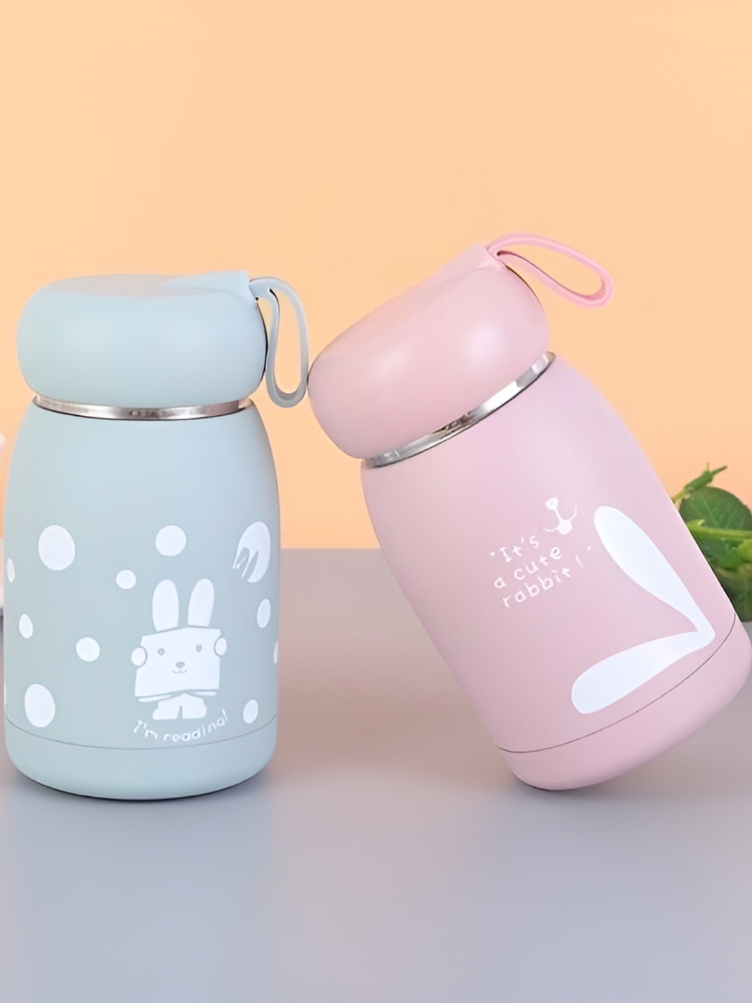 

WELOUR Pink & Green 2 Pieces Glass Water Bottles 340 ml Each, Blue