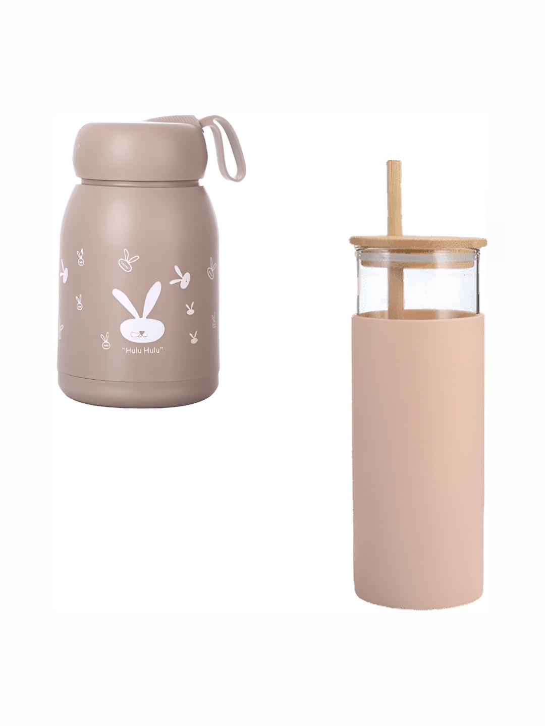 

WELOUR Pink & Brown 2 Pieces Typography Printed Glass Water Bottles 500 ml Each