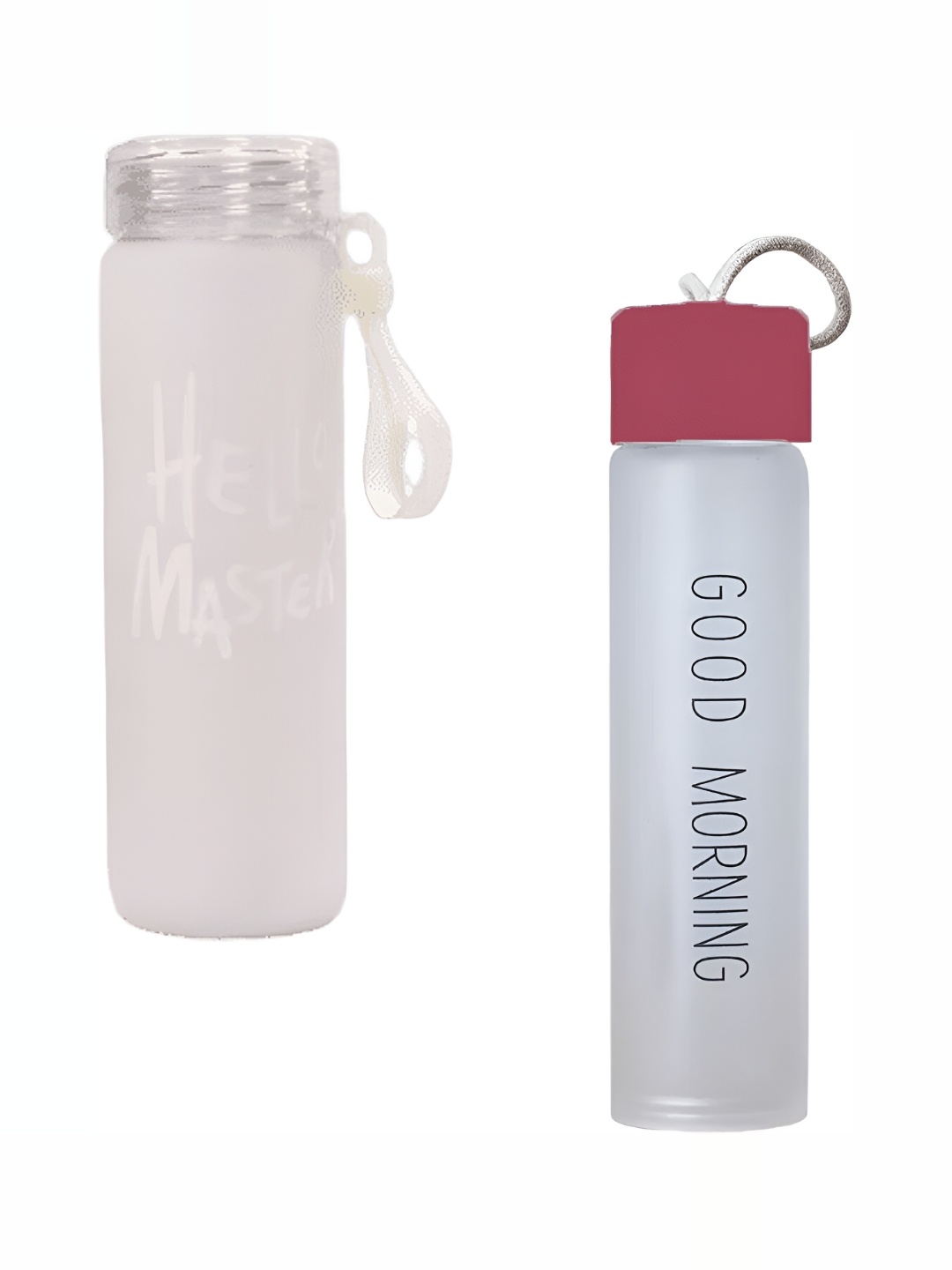 

WELOUR Maroon & White 2 Pieces Typography Printed Glass Water Bottle 500 ml Each