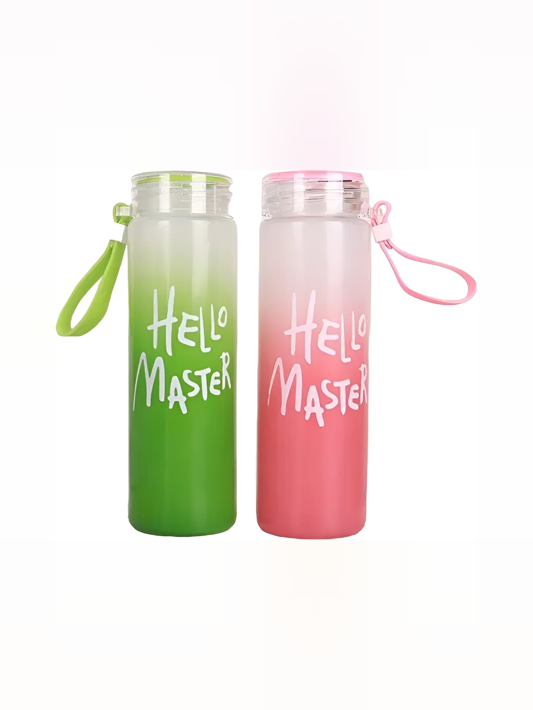

WELOUR Green & Pink 2 Pieces Typography Printed Glass Water Bottles 500 ml Each