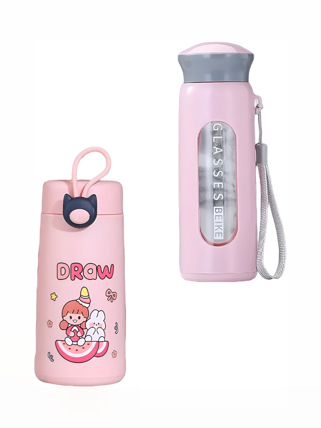 

WELOUR Pink & Purple 2 Pieces Typography Printed Glass Water Bottle 400 ml