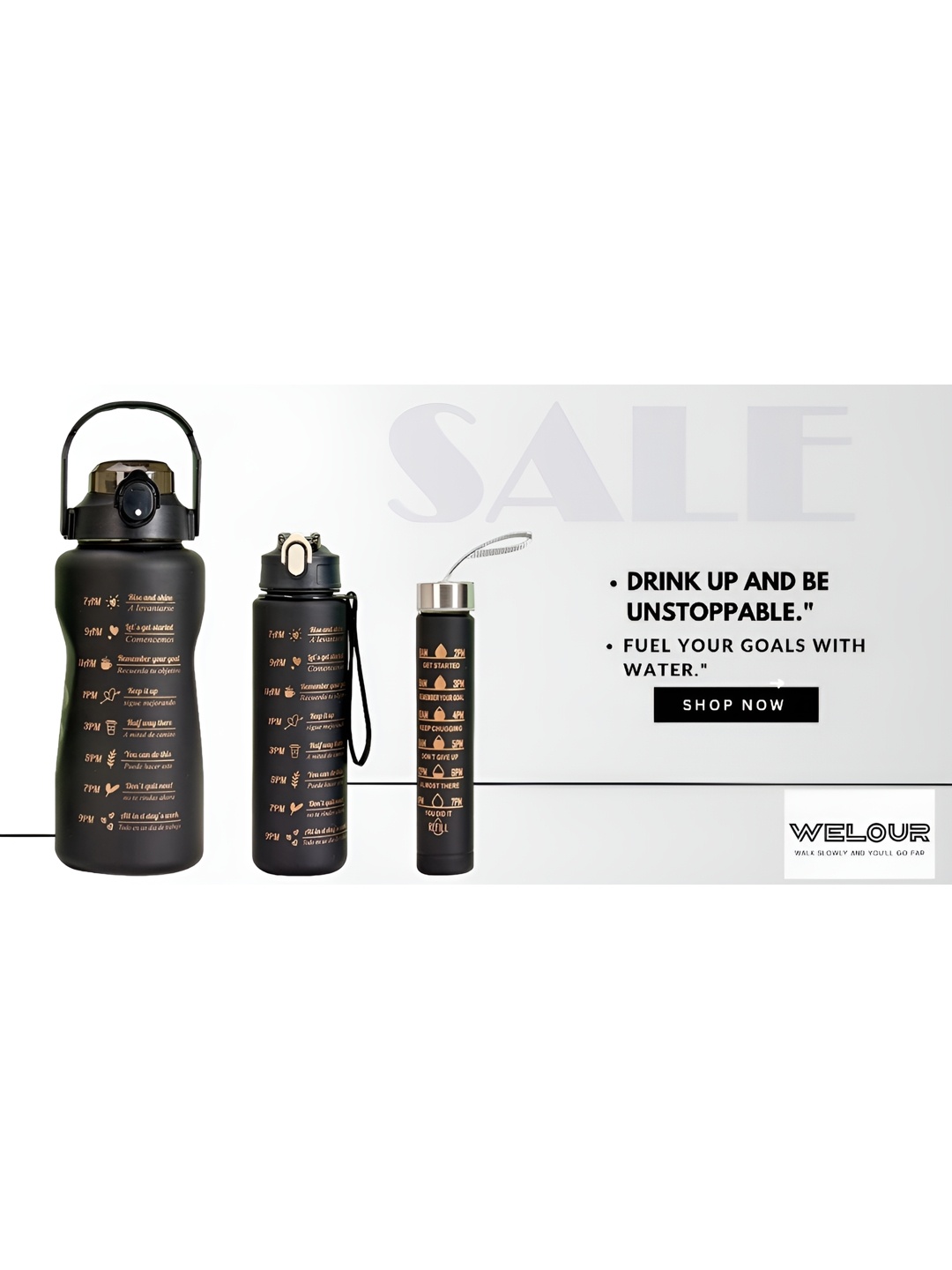 

WELOUR Black 3 Pieces Water Bottle