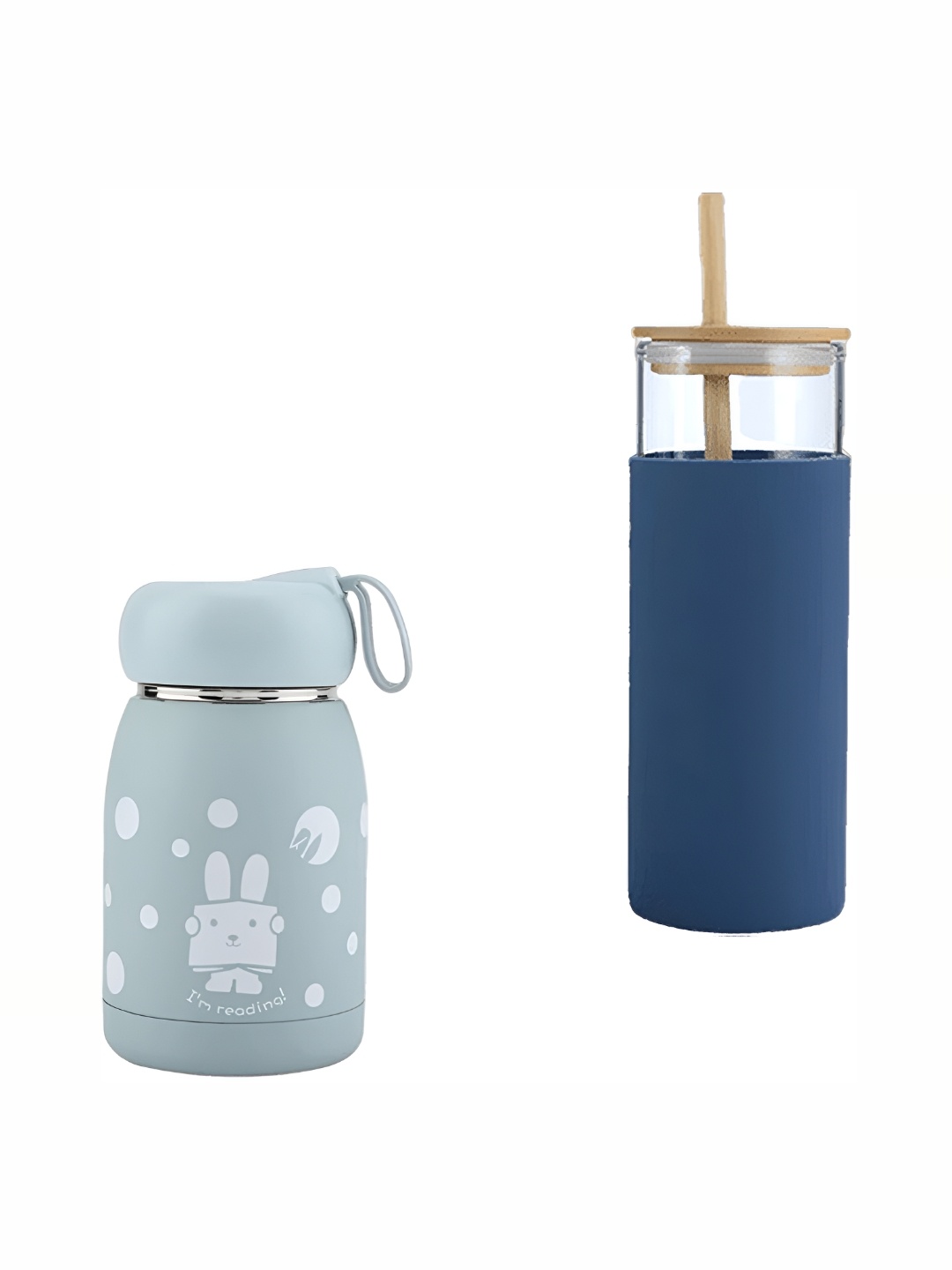 

WELOUR Blue & Grey 2 Pieces Glass Water Bottle