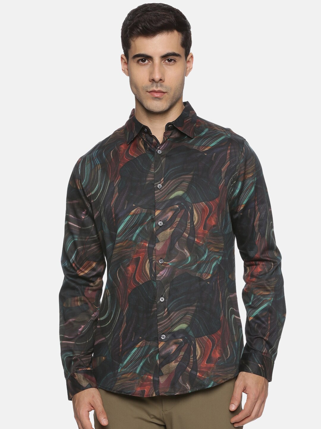 Melvin Jones Men Comfort Slim Fit Opaque Printed Casual Shirt, Brown