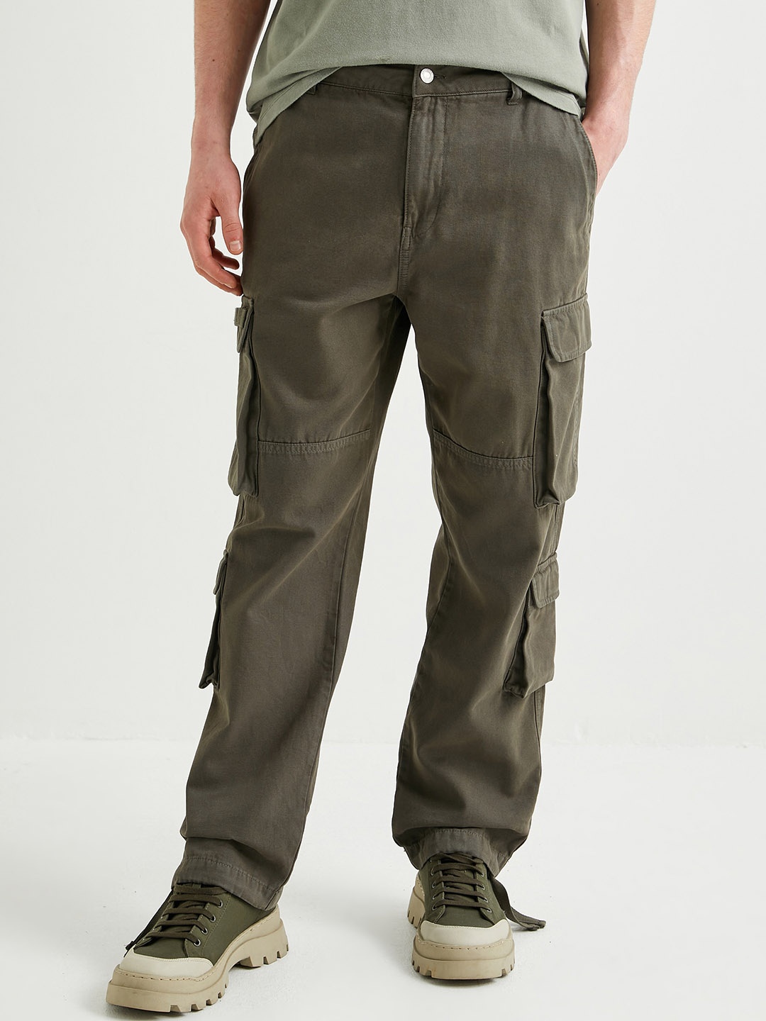 

Koton Men Cotton Cargos Trousers, Khaki