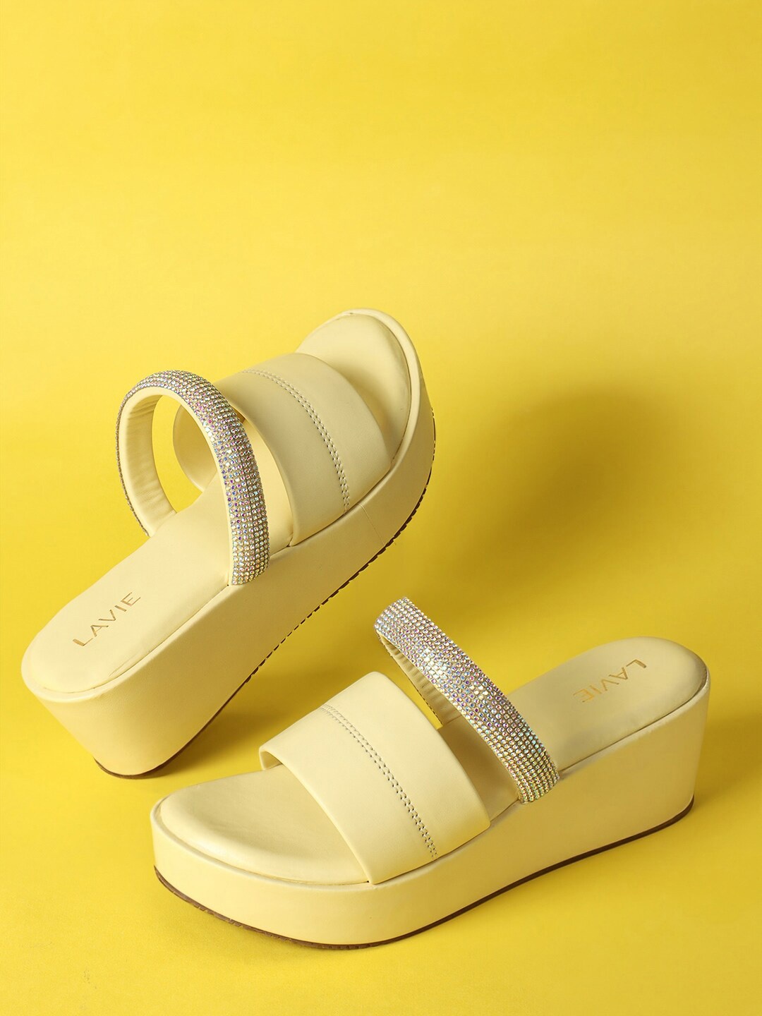 

Lavie Embellished Open Toe Platform Heels, Yellow