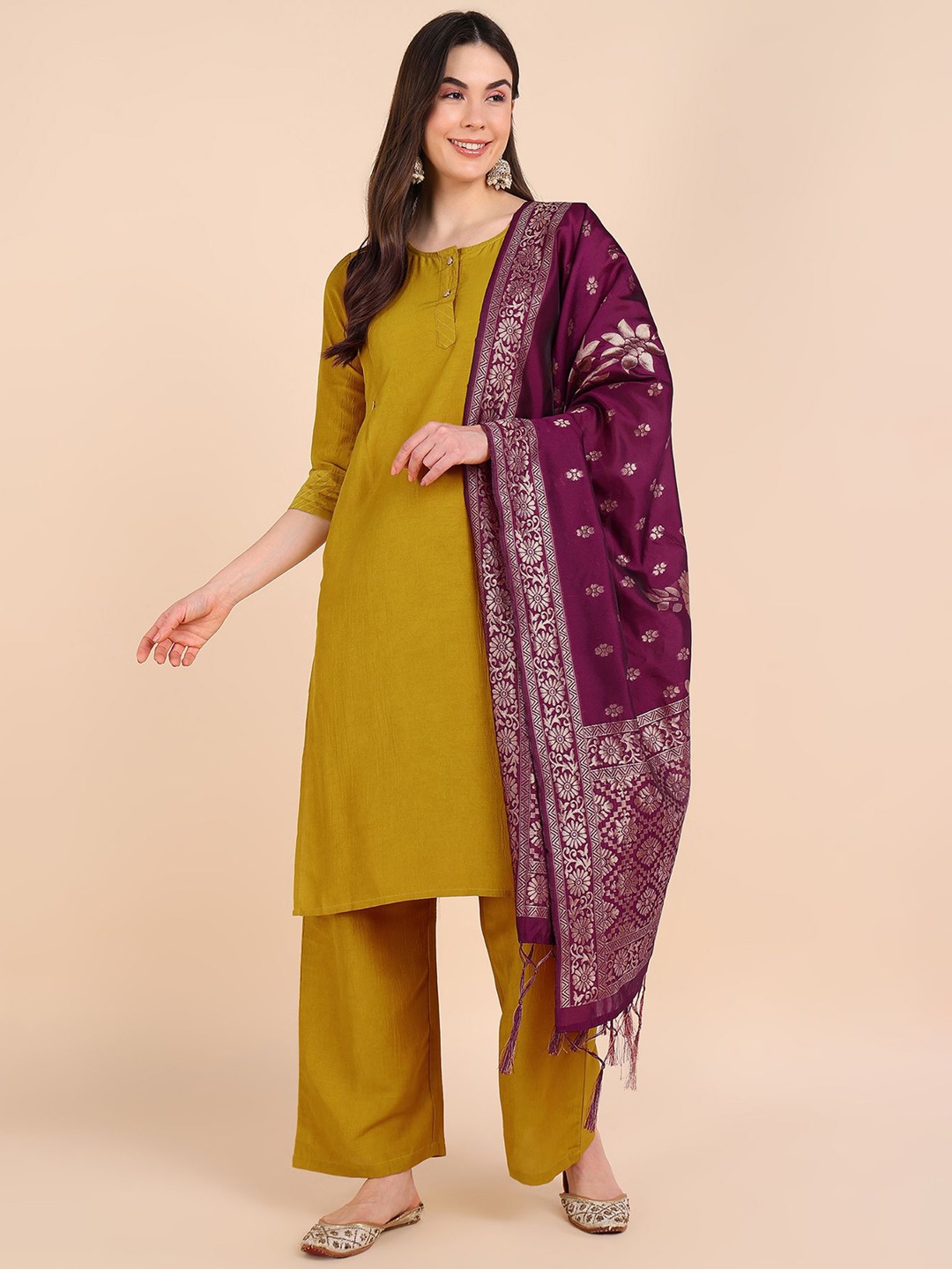 

House Of Zelena Straight Maternity Kurta & Palazzos With Dupatta, Yellow