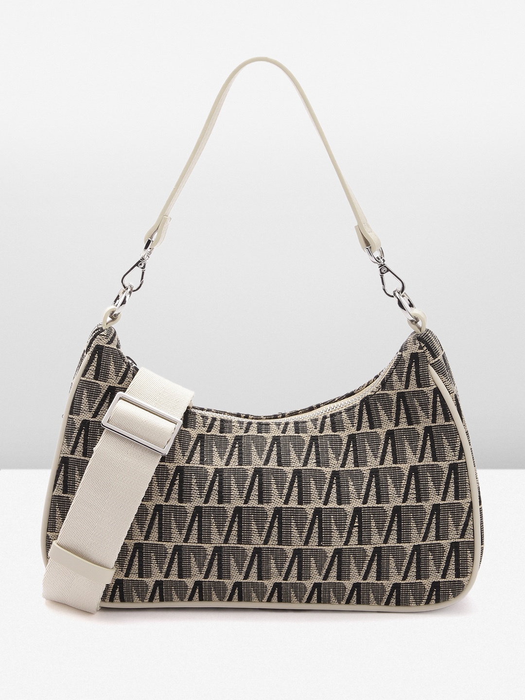 

MANGO Brand Logo Design Baguette Bag, Beige