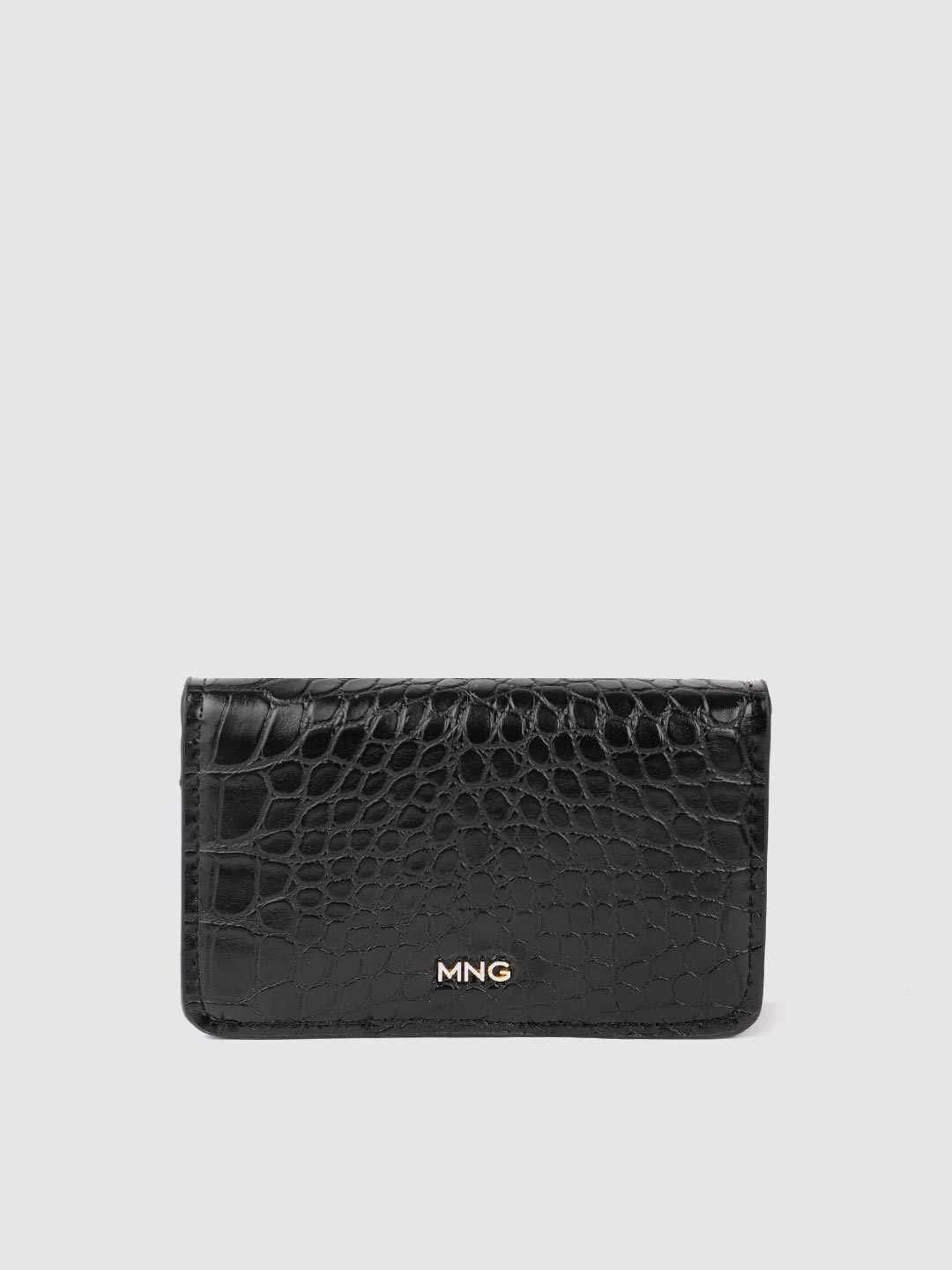 

MANGO Women Animal Textured PU Two Fold Wallet, Black