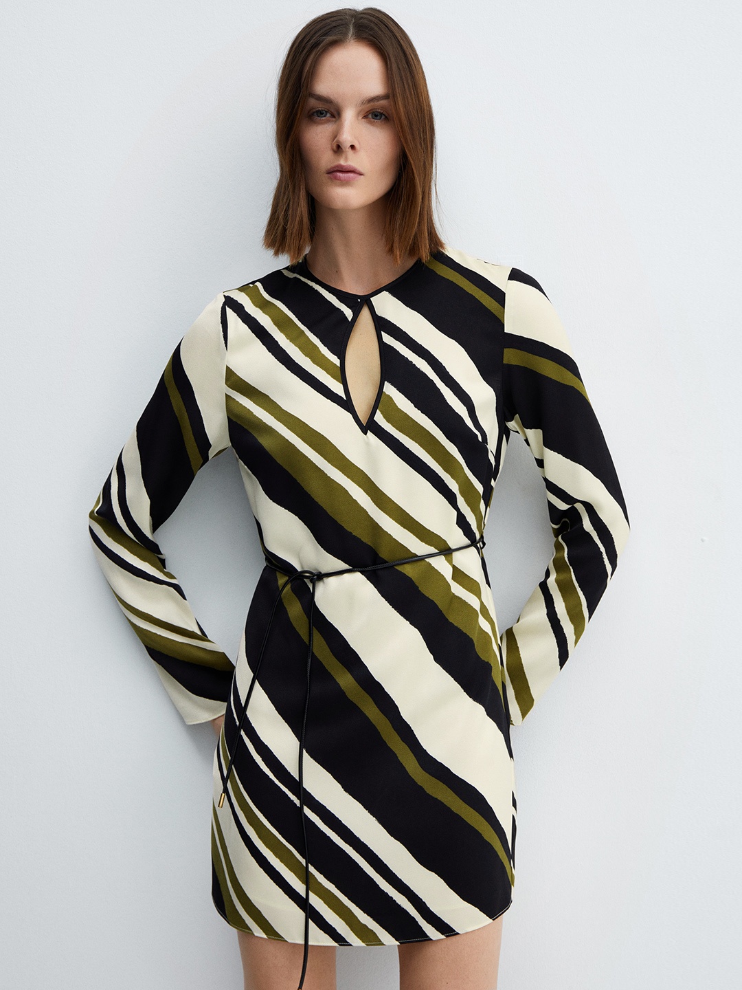 

MANGO Striped Keyhole Neck Sheath Mini Dress, Multi