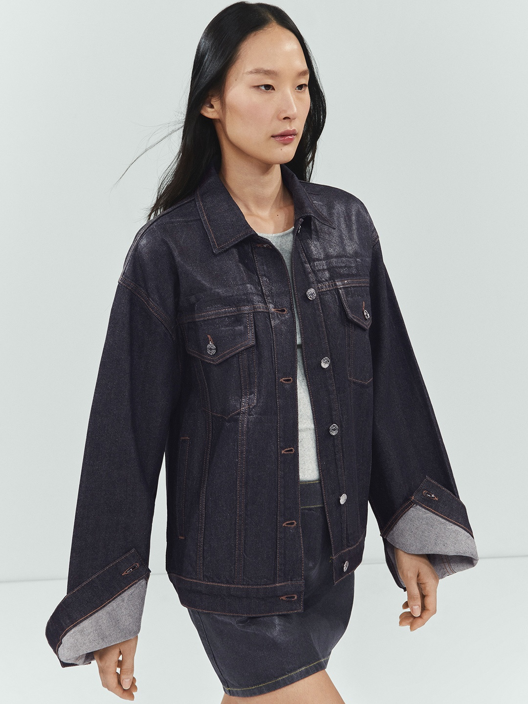 

MANGO Women Washed No Denim Jacket, Black