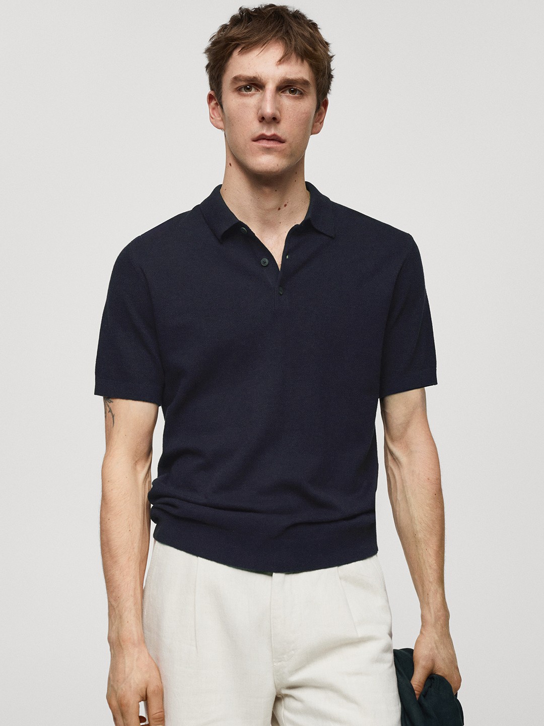 

MANGO MAN Polo Collar Knit T-shirt, Navy blue