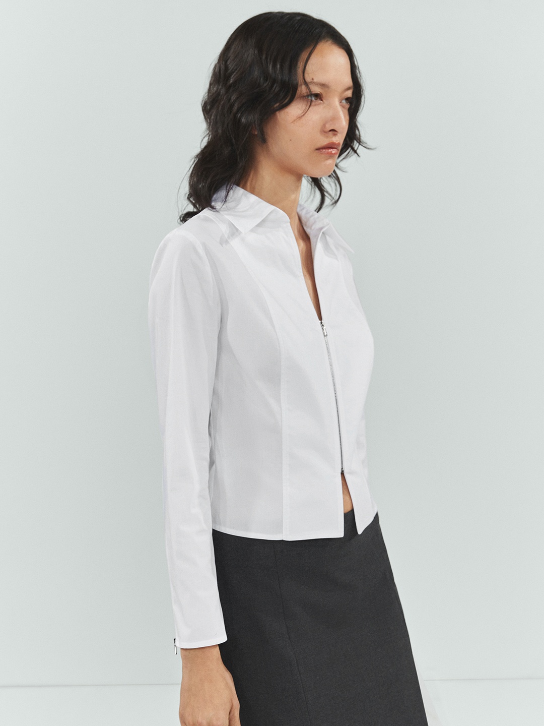 

MANGO Fitted Zipper Shirt, White