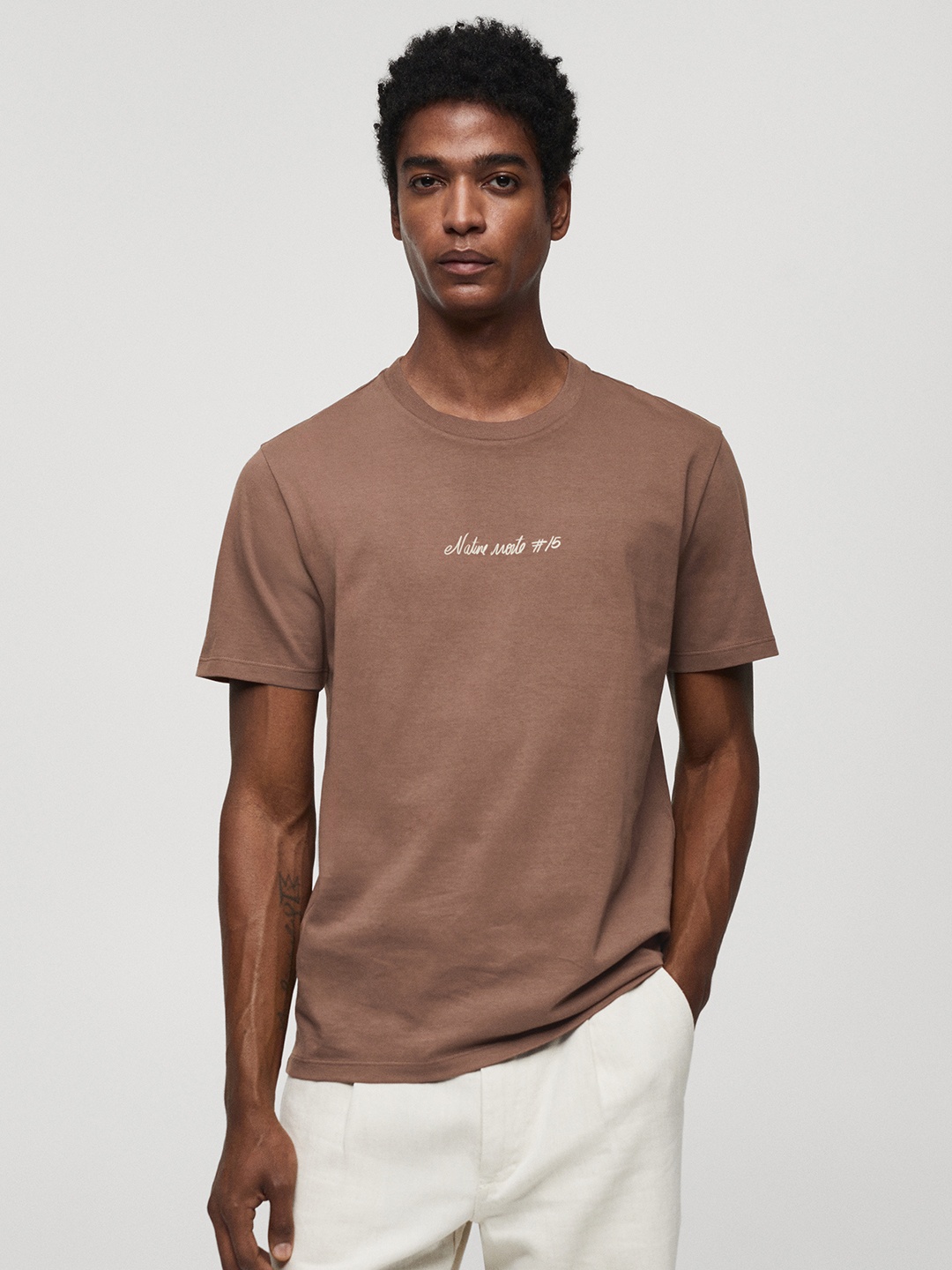 

MANGO MAN Printed Pure Cotton Slim Fit T-shirt, Brown
