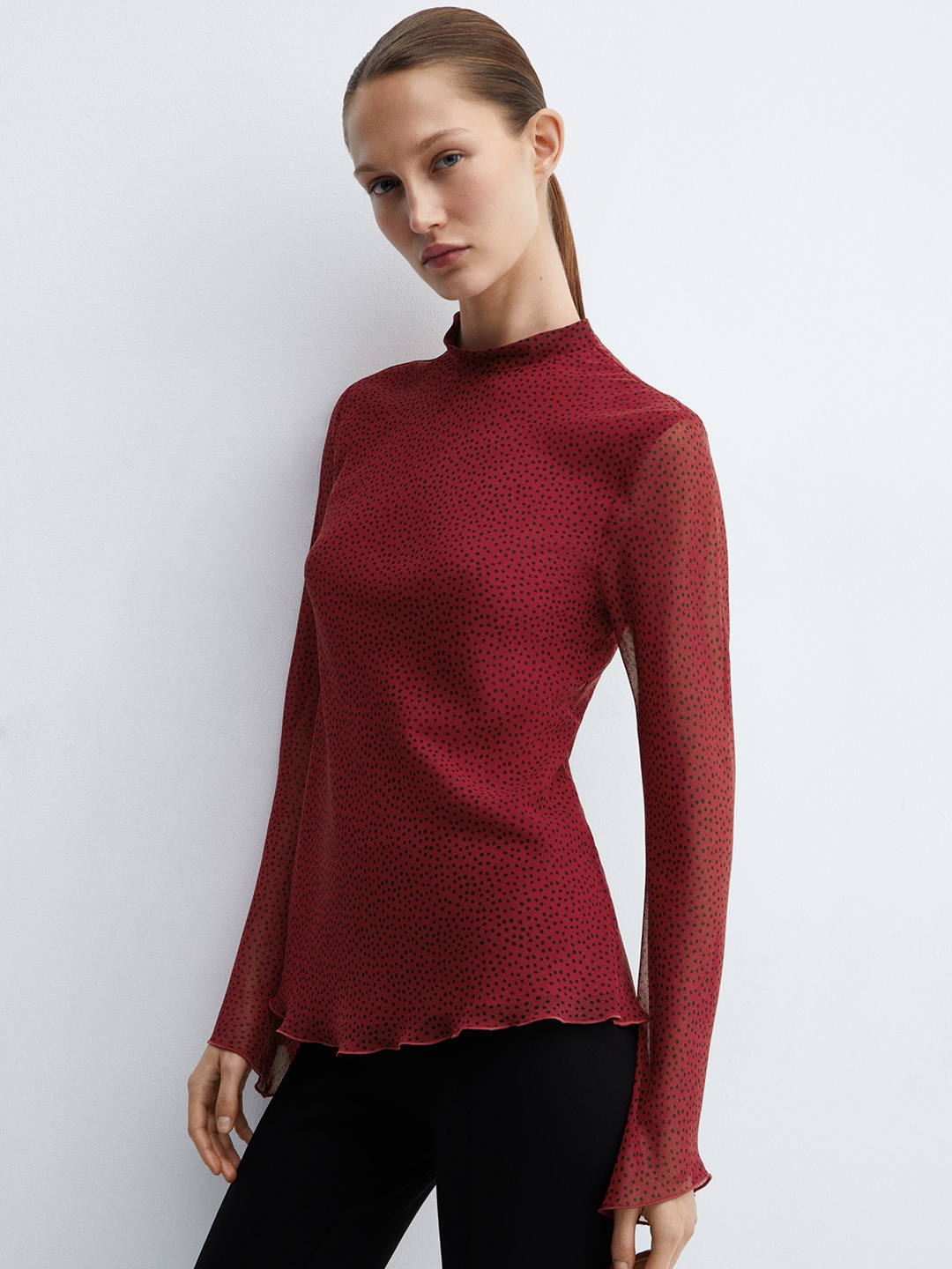

MANGO Printed Flared Sleeve Top, Red