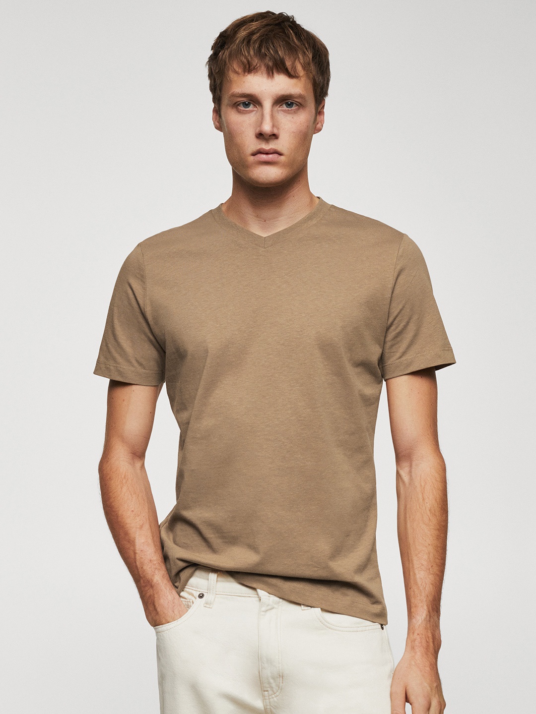 

MANGO MAN Pure Cotton Slim Fit T-shirt, Khaki