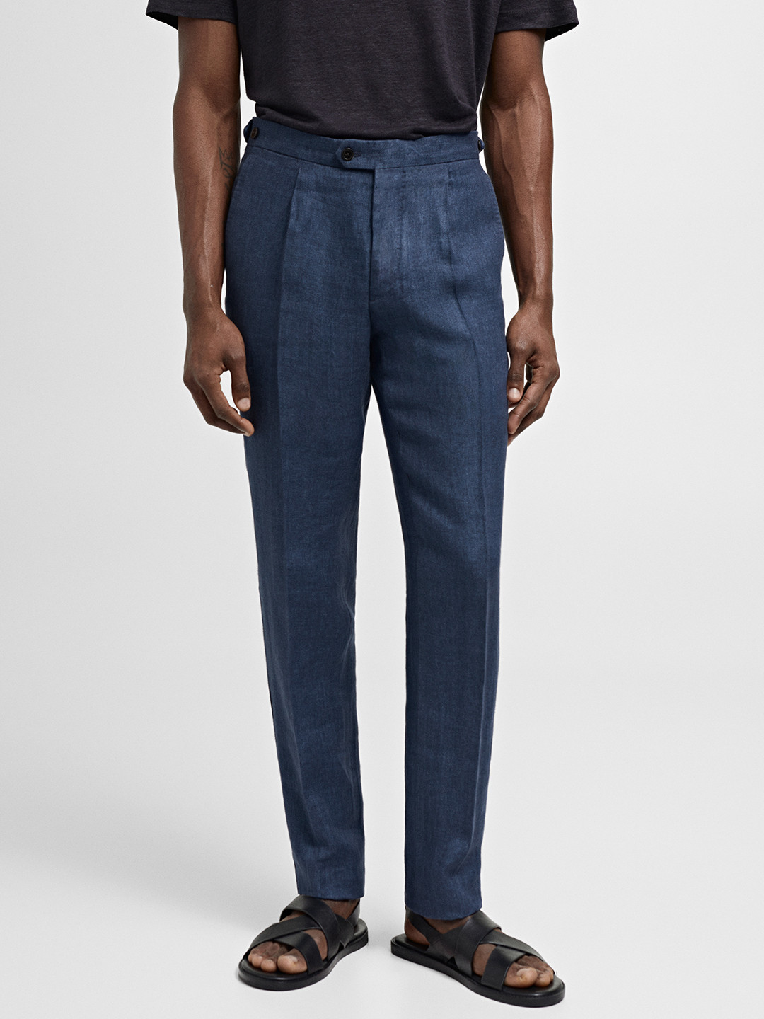 

MANGO MAN Slim Fit Pure Linen Trousers, Navy blue