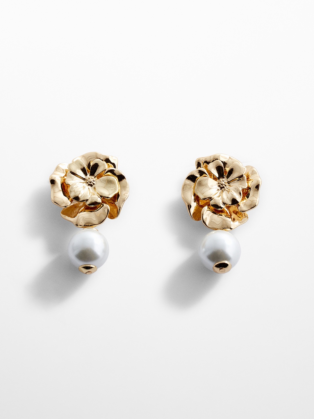 

MANGO Floral Shaped Beaded Drop Earrings, Gold