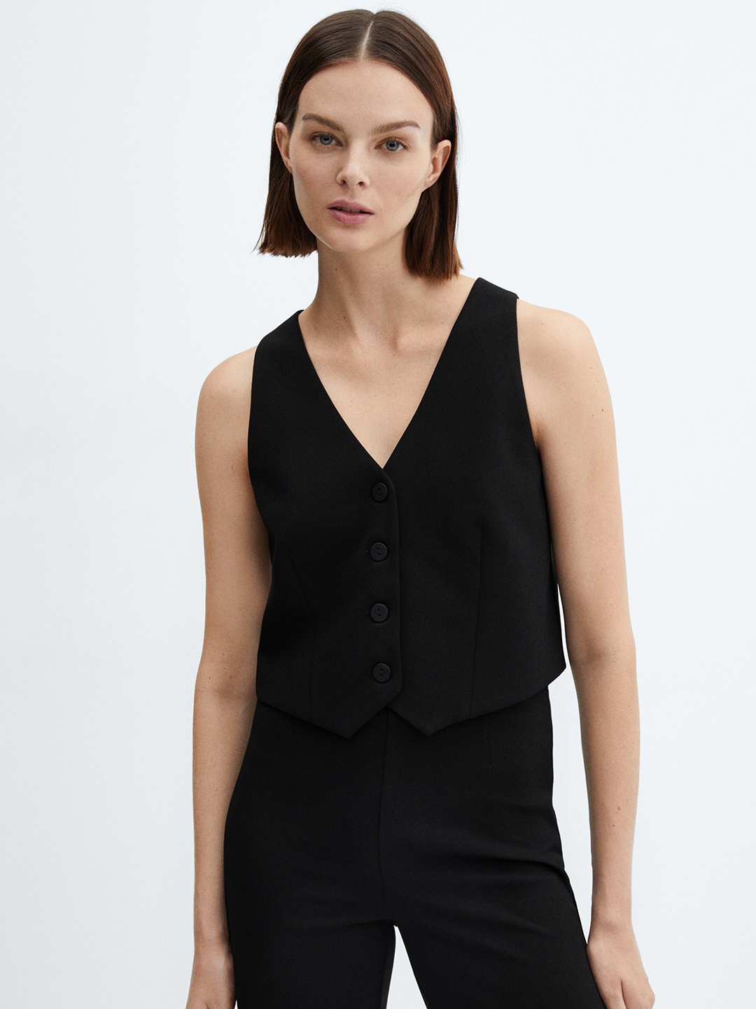 

MANGO V-Neck Waistcoat, Black