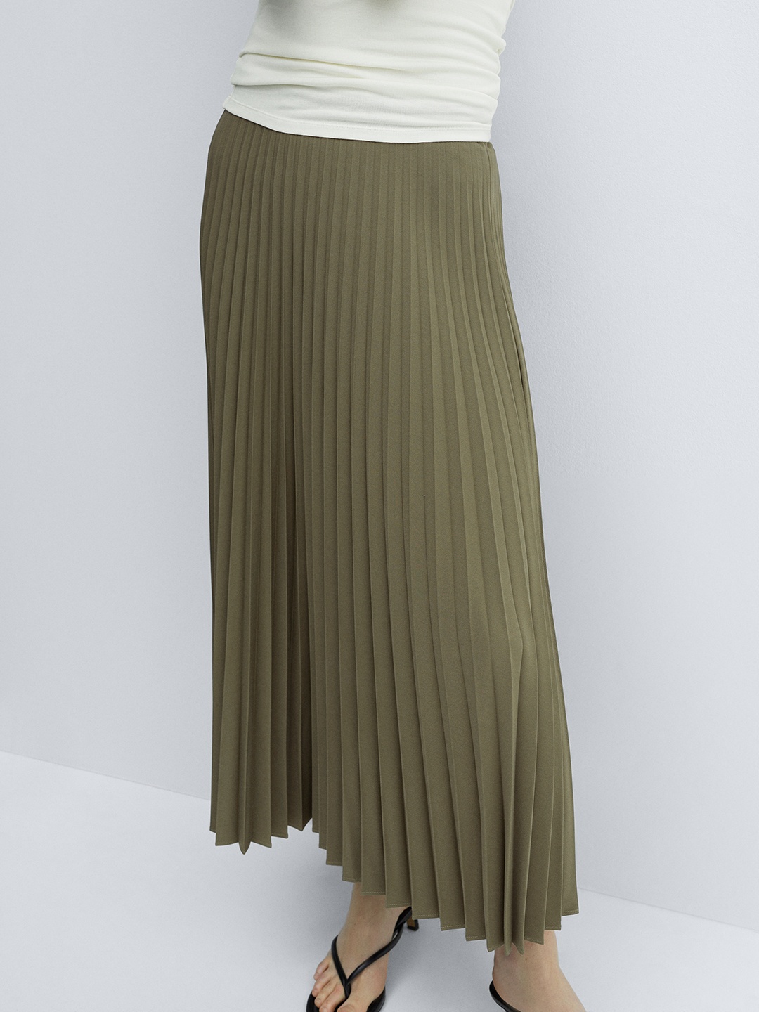 

MANGO Accordion Pleated A-Line Midi Skirt, Olive