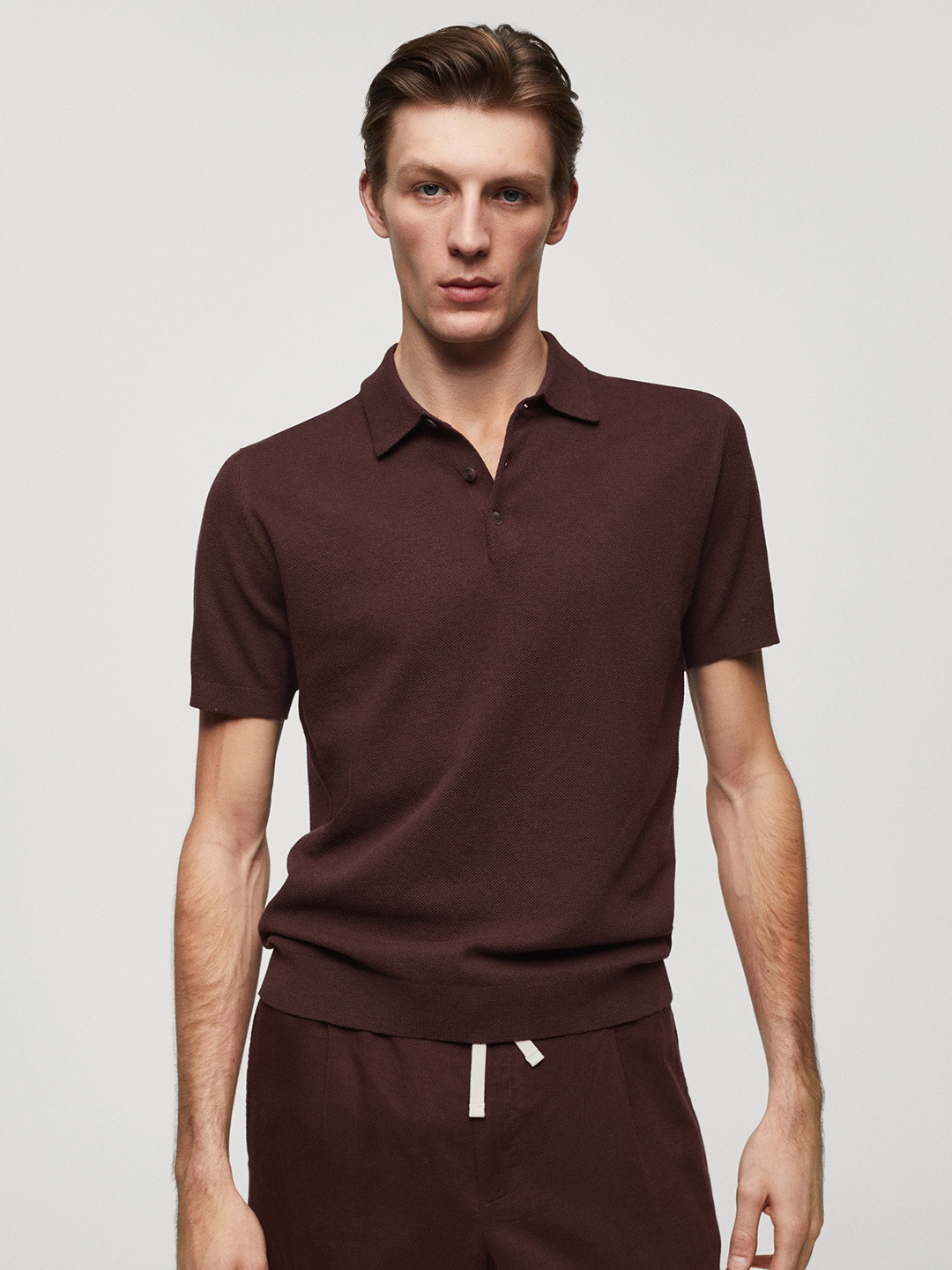 

MANGO MAN Polo Collar Knit T-shirt, Brown