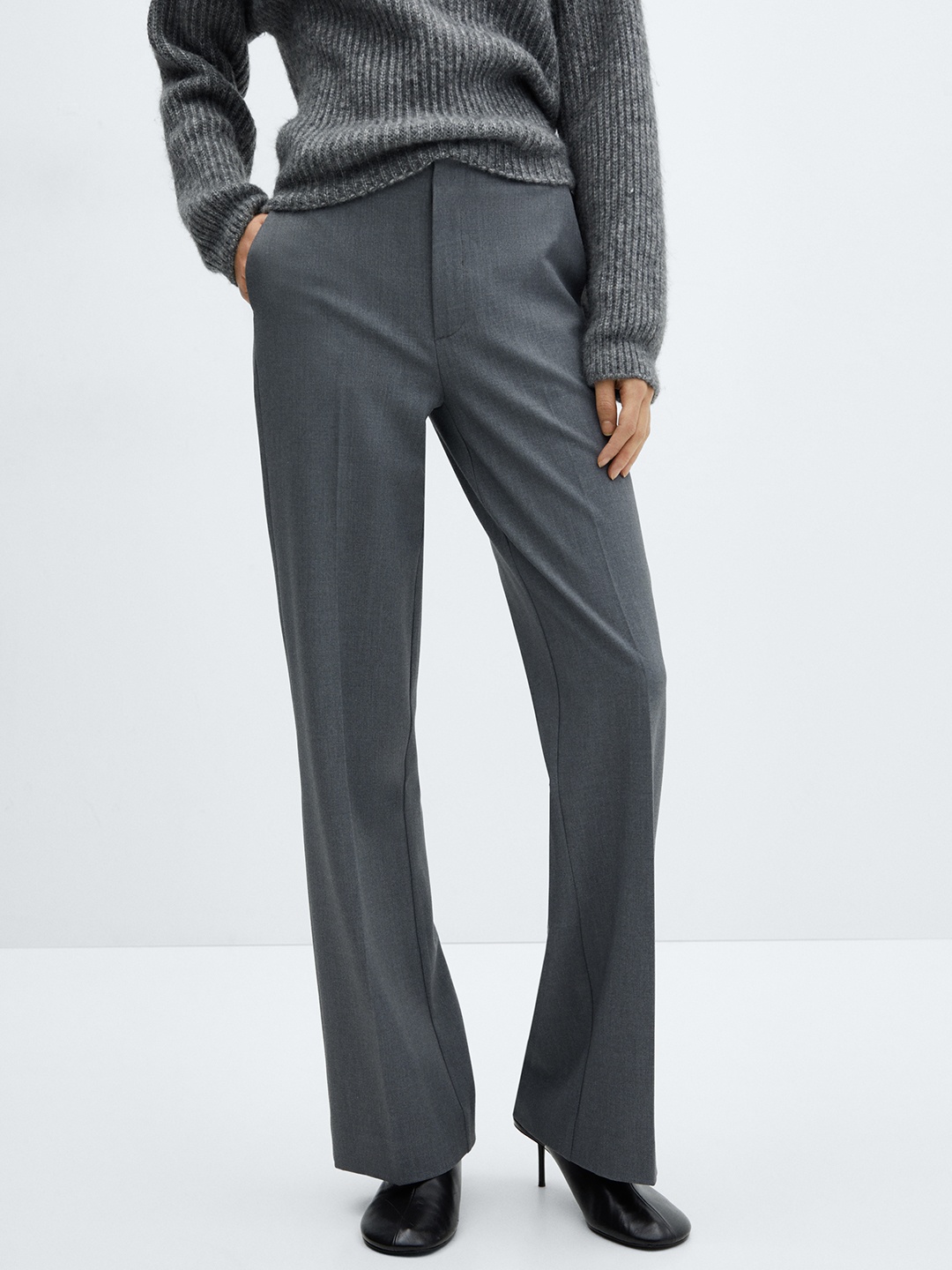 

MANGO Women Straight Fit Trousers, Grey