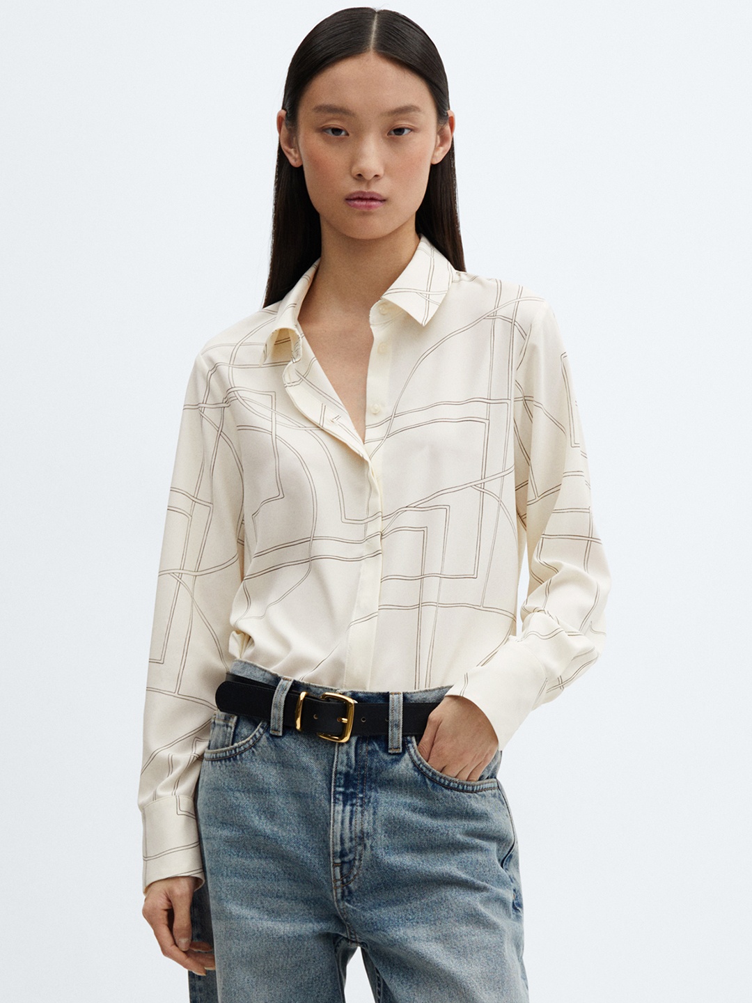 

MANGO Geometric Printed Casual Shirt, Off white